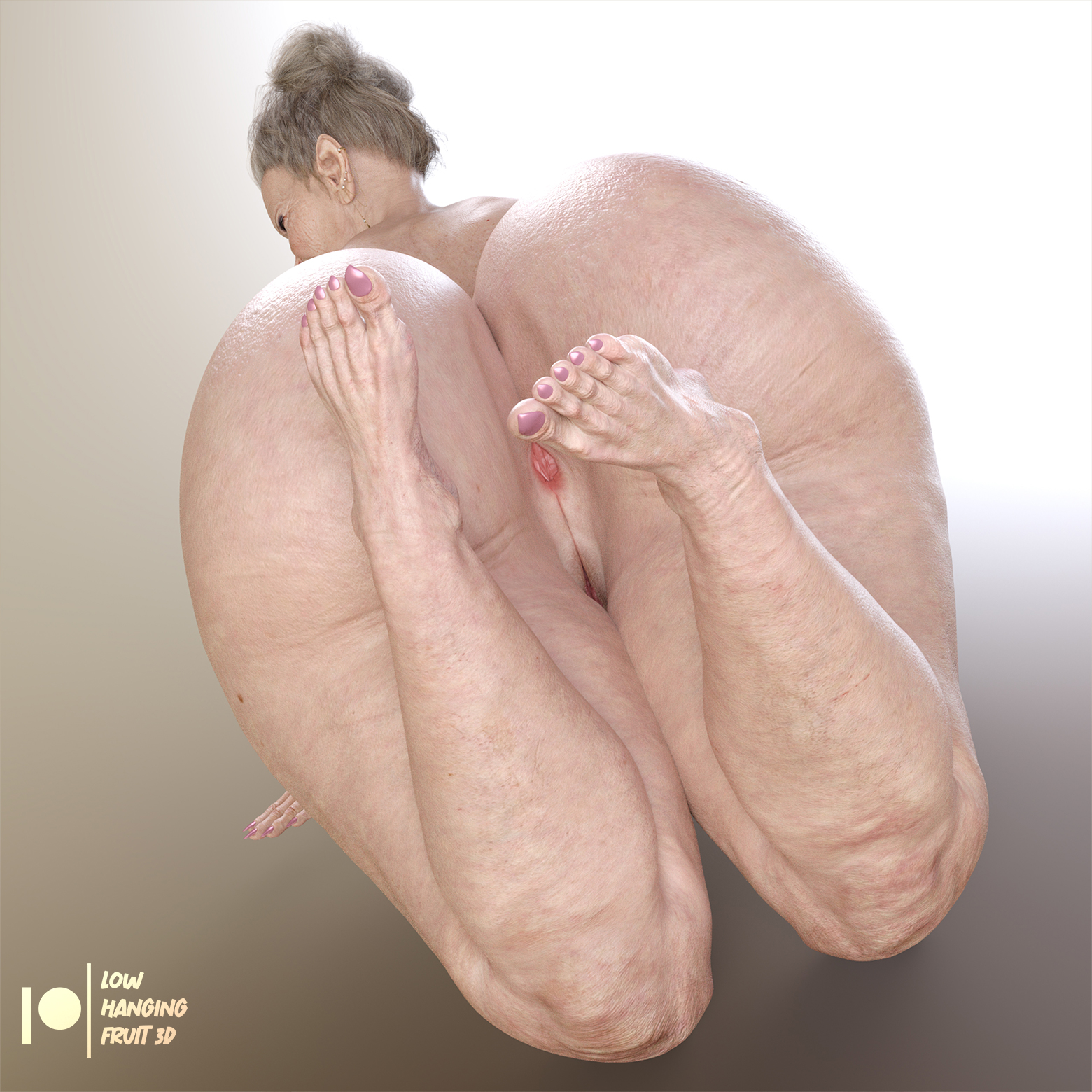 1girls, 3d, 3d (artwork), anus, ass, ass focus, blonde hair, breasts, butt focus, daz studio, daz3d, elf, elf ears, elf female, feet, feet up, female, foot fetish, foot focus, gilf, granny, hag, kneeling, legs, legs up, lowhangingfruit3d (artist), mature, mature female, nude, nude female, old, older female, original character, pinup, pussy, slightly chubby, solo, solo female, spread ass, spreading, thick thighs, thighs, toe claws, toes, vagina, wide hips