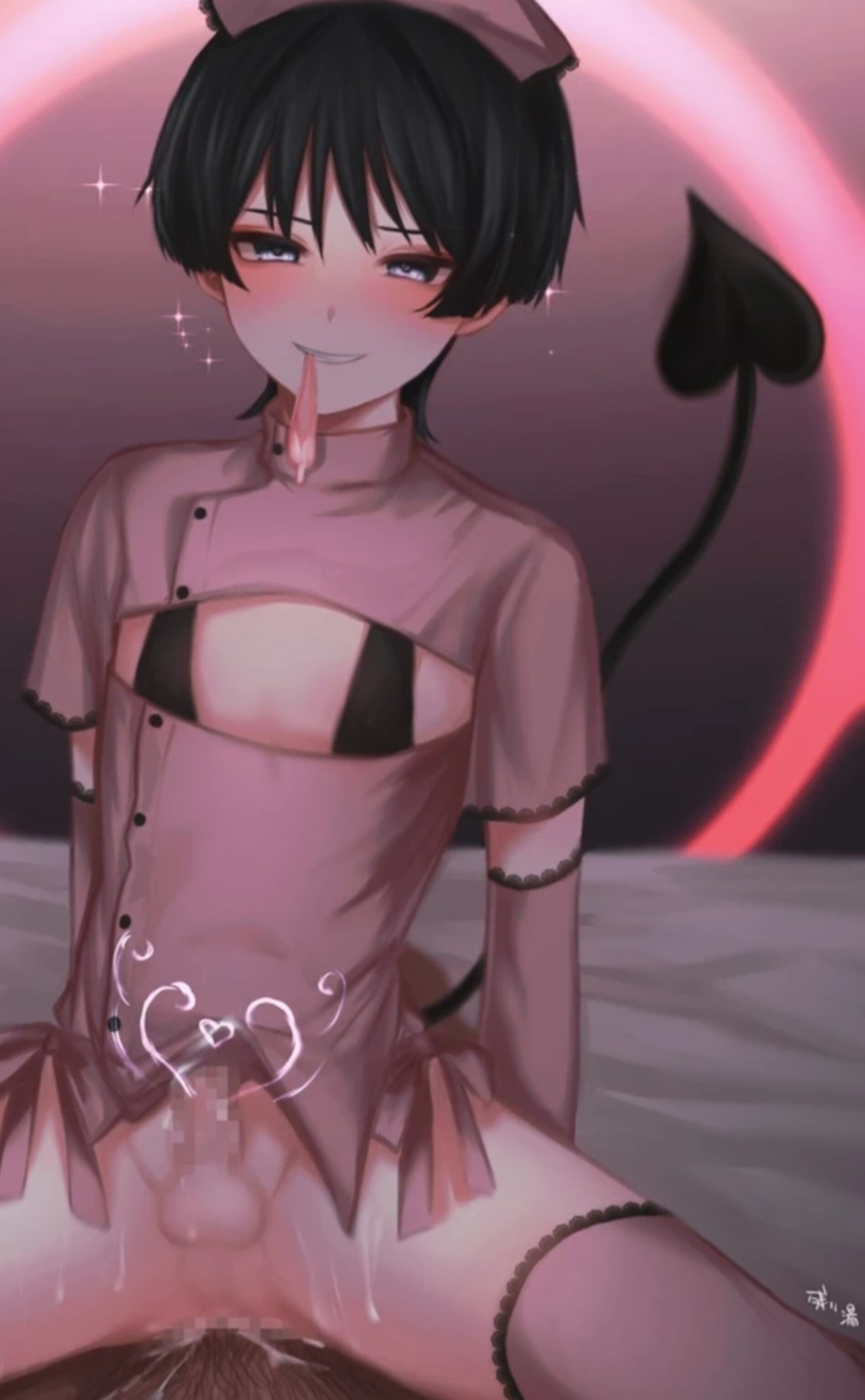 crossdressing, cum, devil tail, femboy, feminine male, gay, genshin impact, male, male only, male penetrating male, nurse, nurse uniform, onigiritandayo, otoko no ko, penis, scaramouche (genshin impact), tagme, trap