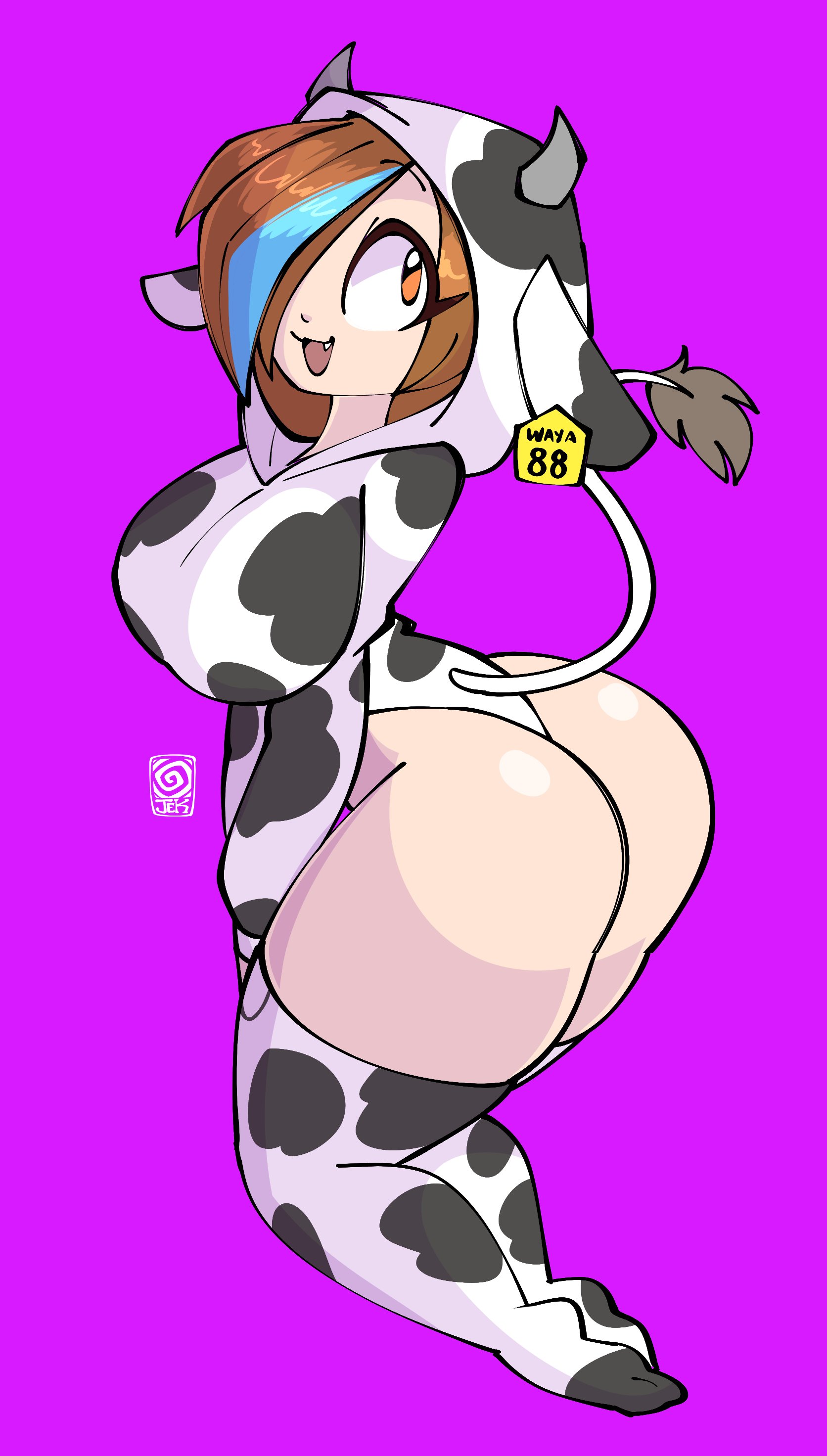 ass, breasts, clothing, cow print, female, jek korpen, solo, tagme, thighhighs, thighs