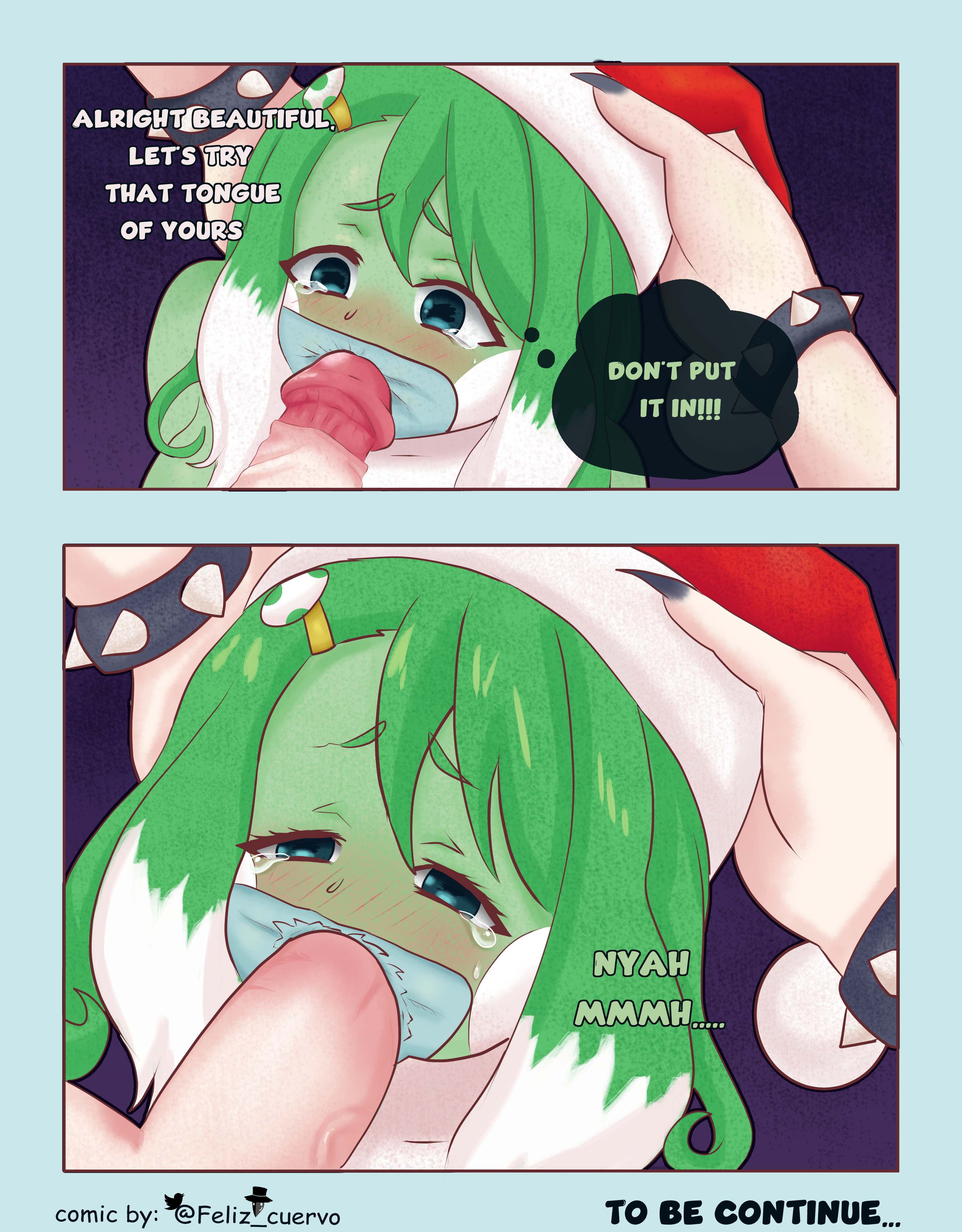 1futa, 1girls, 2023, areolae, balls, big penis, blonde female, blonde hair, blue eyes, blush, bowsette, bowsettetruequeencomic, breasts, chains, christmas, comic, comic page, crying, crying with eyes open, dialogue, duo, english text, erection, faceless, faceless character, faceless futa, feliz cuervo, fellatio, female, female focus, forced oral, futa on female, futanari, genderswap, genderswap (mtf), green hair, half-closed eyes, high-angle view, humanized, humanoid, humanoid penis, humanoidized, intersex, light skin, light-skinned futa, mario (series), new super mario bros. u deluxe, nintendo, nintendo switch, nipples, nude, oral, oral penetration, oral rape, oral sex, penis, rape, rule 63, sex, standing, super crown, super mario bros., tape, taped mouth, tears, text, transformation, yoshette, yoshi