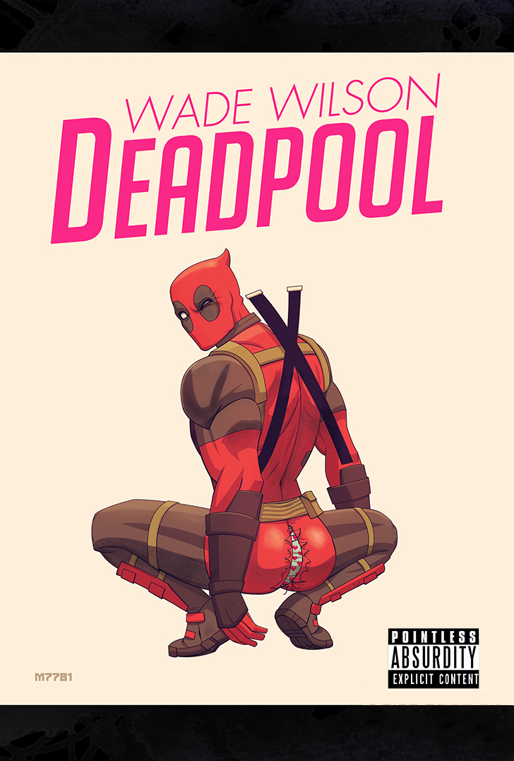 1boy 2015 album_cover anaconda_(song) anaconda_pose ass ass_focus broly_culo butt butt_focus clothed clothing crouching deadpool english_text heart heart_underwear looking_back m7781 male male_only marvel mask masked masked_male meme one_eye_closed parody red_clothing ripped_clothing simple_background solo spread_legs spreading superhero superhero_costume text underwear wade_wilson