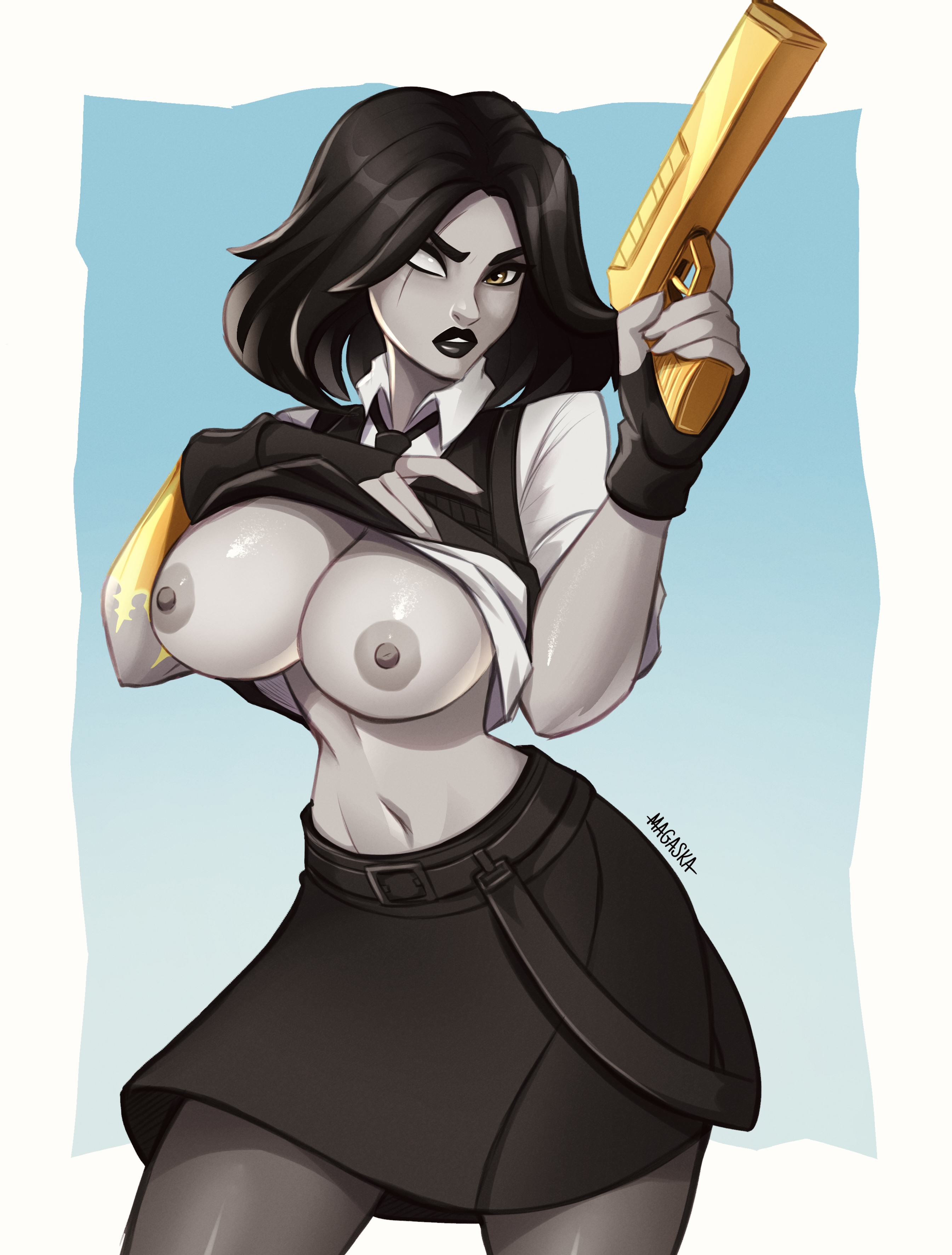 female, female only, fortnite, gun, hi res, magaska19, marigold (fortnite), shirt lift