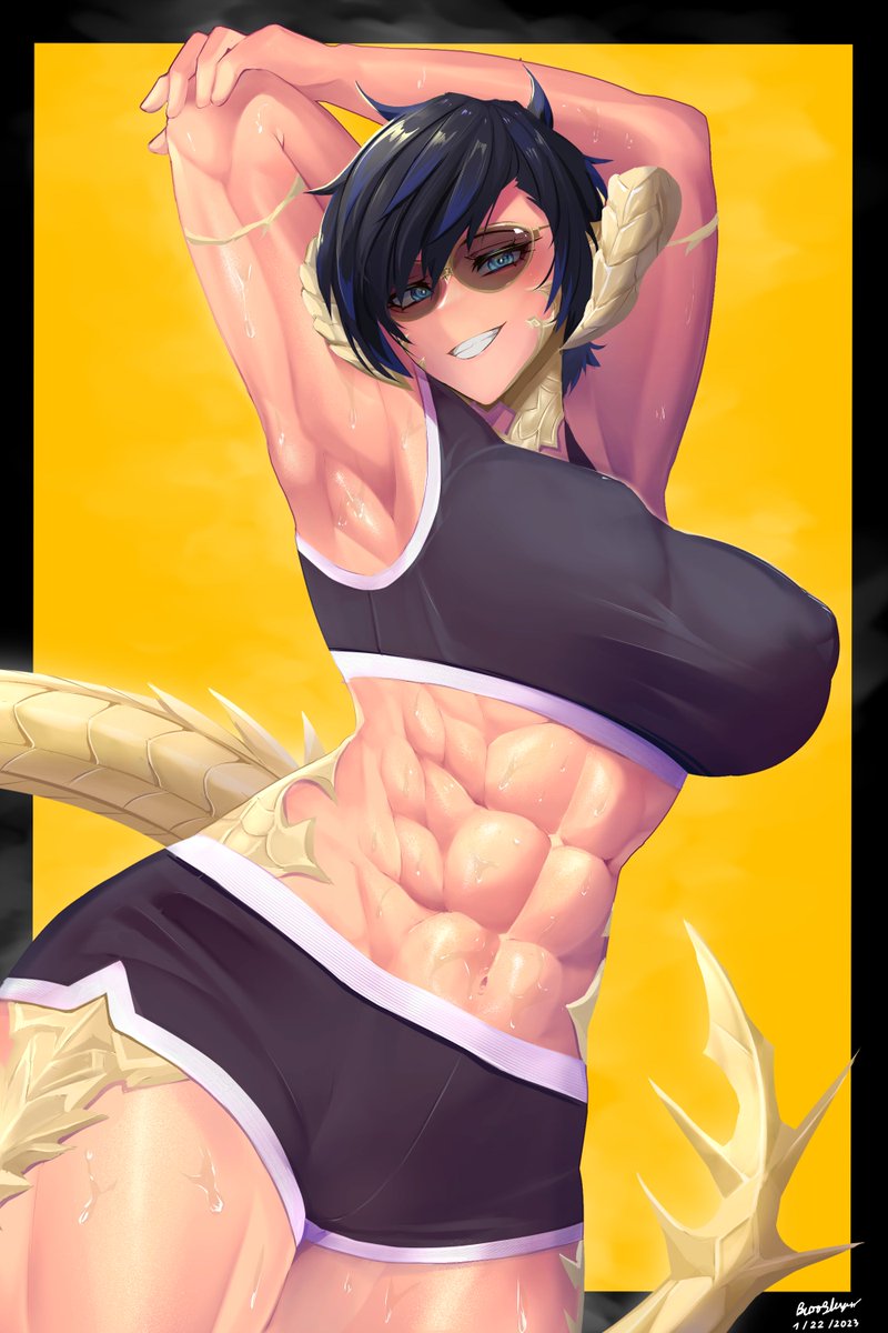 abs au_ra buttslayer eisen_lorien final_fantasy final_fantasy_xiv muscle muscles muscular_female raen scales