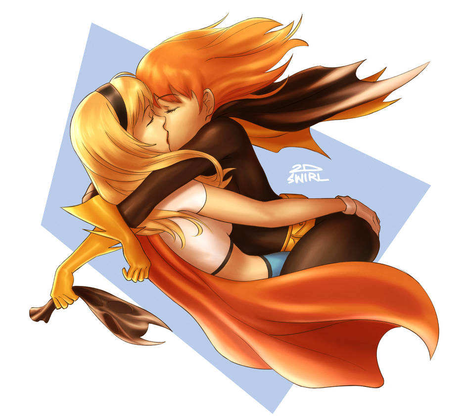2dnsfw, 2girls, ass, ass grab, barbara gordon, batgirl, batgirl (barbara gordon), batman (series), blonde hair, boots, breasts, cape, curvy, curvy female, dc, dc comics, dcau, duo, female, female focus, female only, female/female, gloves, headband, kara zor-el, kissing, lesbian, lesbian kiss, light skin, light-skinned female, passionate, passionate kiss, red hair, straight hair, supergirl, supergirl (dcau), superheroine, superman (series), wide hips, yuri