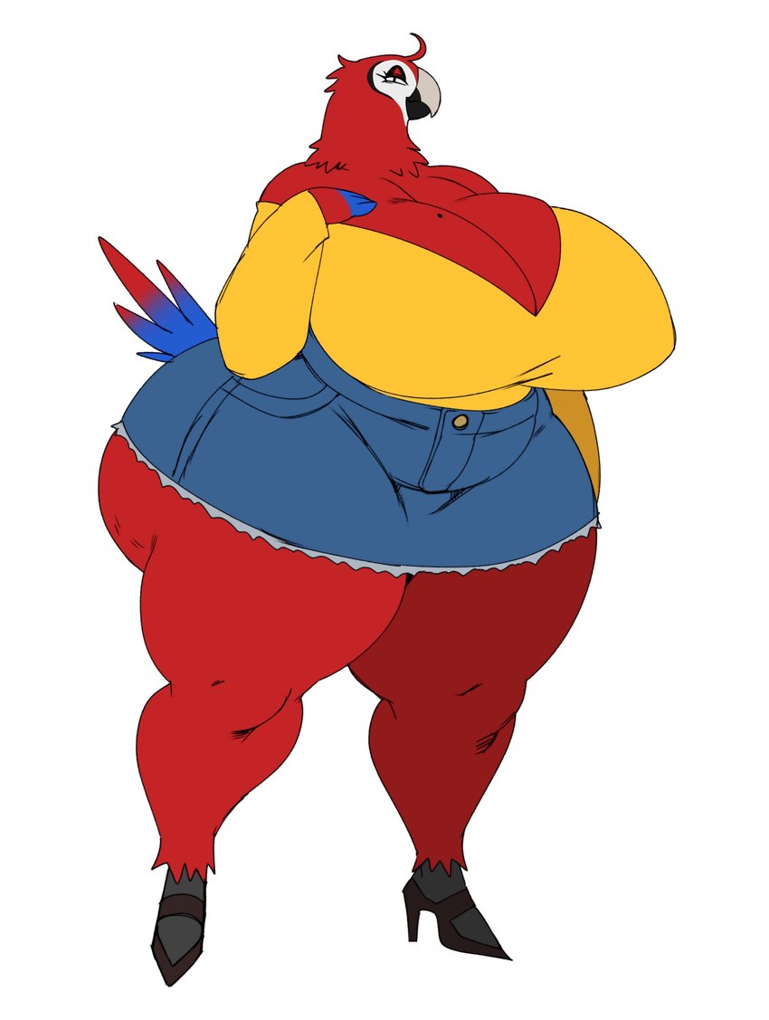 anthro, ass, avian, beak, big ass, big breasts, breasts, clothed, female, katie (sssonic2), parrot, red feathers, solo, solo female, sssonic2