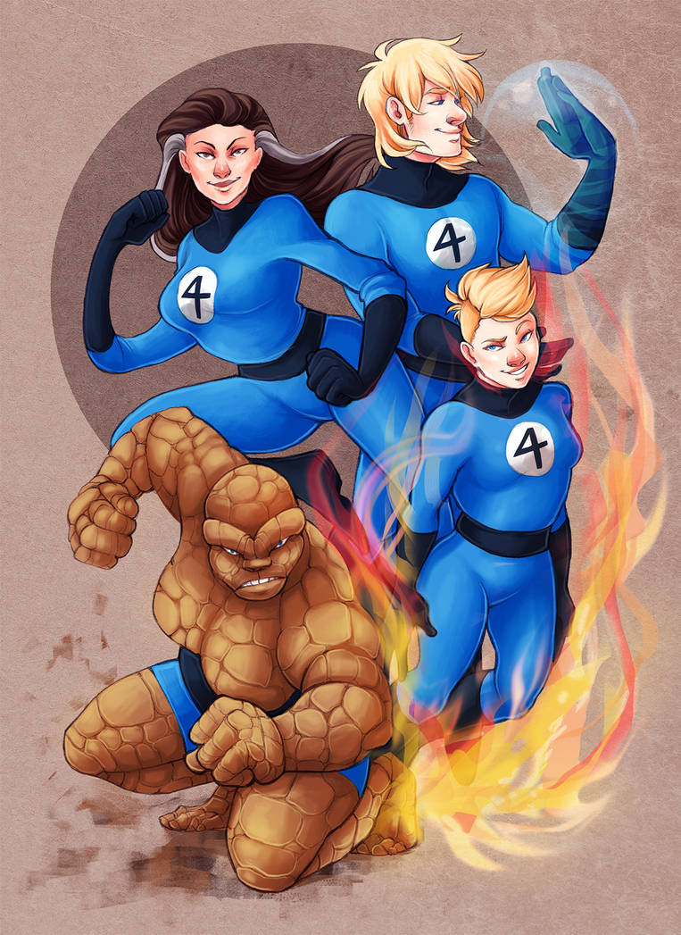 2boys 2girls ben_grimm big_breasts blonde_hair breasts elastic_body fantastic_four female genderswap genderswap_(ftm) genderswap_(mtf) hips human human_torch invisible_woman johnny_storm kaalashnikov light-skinned_female light-skinned_male long_hair male marvel mr_fantastic reed_richards rock_skin rule_63 short_hair smile straight_hair sue_storm superhero superheroine the_thing_(marvel) thighs voluptuous voluptuous_female wide_hips