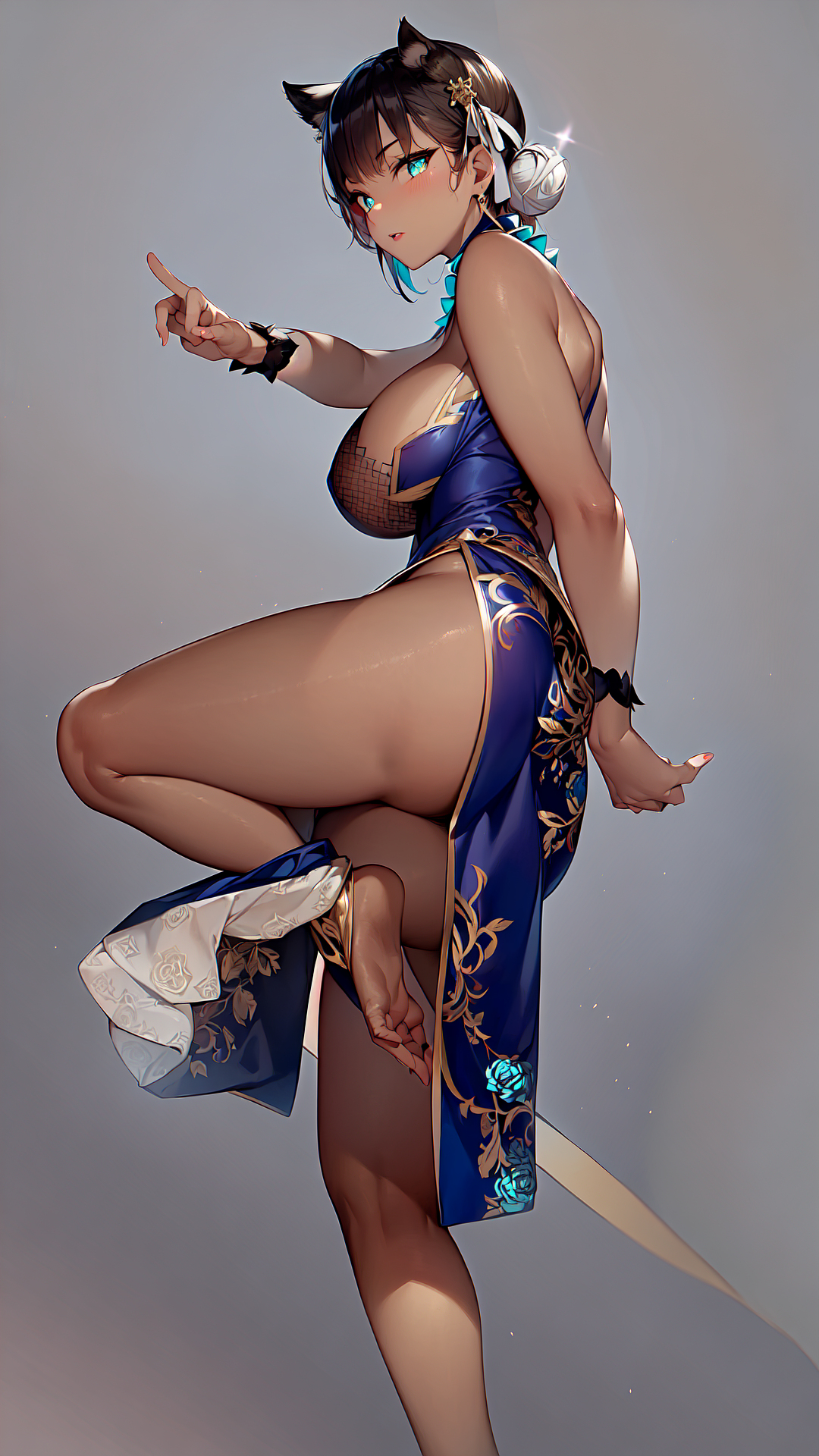 1girls, 2023, ai generated, big breasts, black hair, blue eyes, breasts, cat ears, cat girl, catgirl, chinese clothes, chun-li, female, female focus, high resolution, highres, looking at viewer, stable diffusion, street fighter, voluptuous female