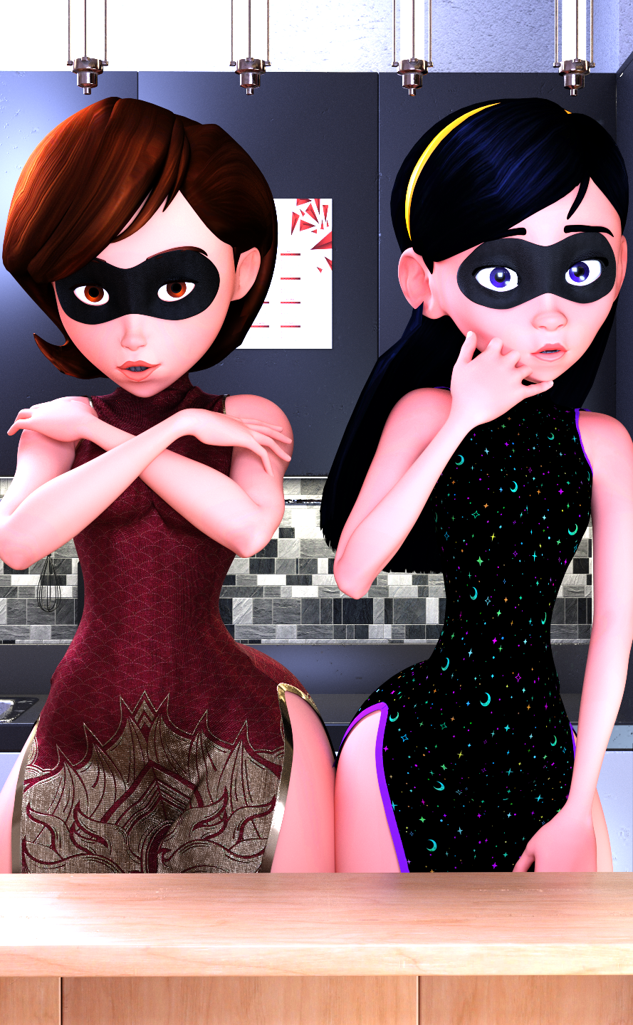 2girls 3d 3d_(artwork) ass athletic athletic_female big_ass big_breasts black_hair bottom_heavy breasts brown_hair bubble_ass bubble_butt busty daughter disney elastigirl eyebrows eyelashes eyes female female_only fit fit_female hair helen_parr heroine hips hourglass_figure huge_ass huge_breasts human large_ass large_breasts legs light-skinned_female light_skin lips long_hair milf mother mother_and_daughter petite pixar short_hair slim slim_waist straight_hair superheroine the_incredibles thick thick_hips thick_legs thick_thighs thighs top_heavy upper_body violet_parr voluptuous vtemp waist wide_hips