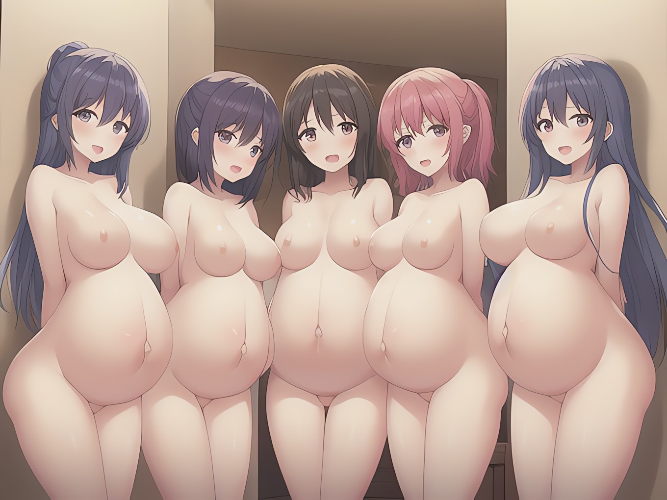 5girls, ai generated, big breasts, breasts, female, female only, multiple females, multiple girls, multiple pregnancies, pregnant