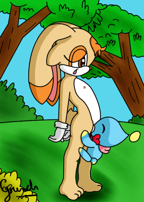 1girls chao_(sonic) cheese_the_chao color cream_the_rabbit cunnilingus female fur furry grinch_(artist) oral rabbit sega sonic_(series) tree