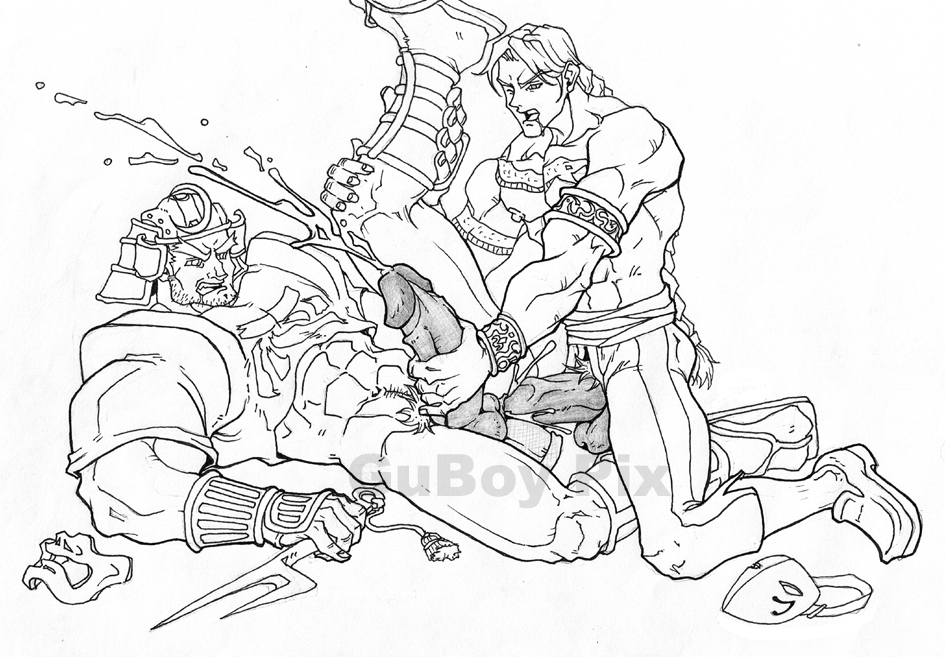 2boys anal bara cum facial_hair guboy handjob human male male_only monochrome multiple_boys muscle partially_clothed penis pubic_hair sodom street_fighter tagme testicles vega_(street_fighter) yaoi