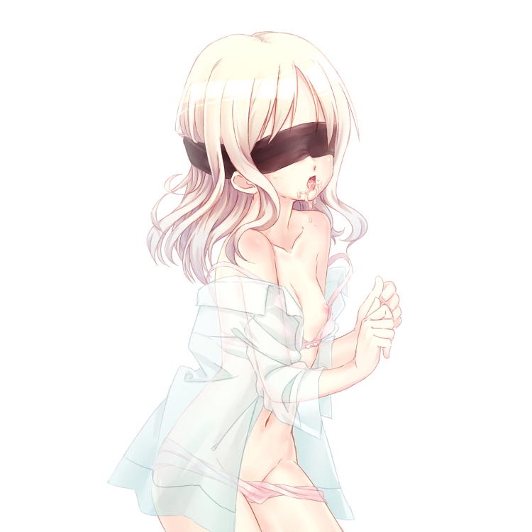 1girls artist_request athletic_female blindfold blonde_hair bondage bra breasts diabolik_lovers drooling exposed_breast female_focus female_only functionally_nude human human_only komori_yui light-skinned_female light_skin open_mouth panties partially_clothed petite pink_underwear see_through_clothing simple_background small_breasts solo solo_female solo_focus tagme_(artist) thin underwear white_background