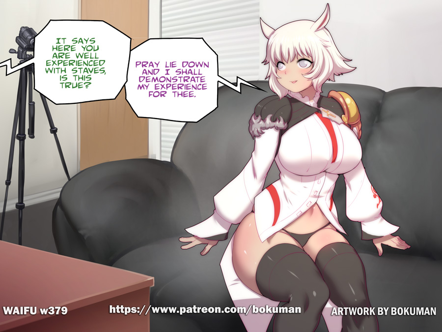 before sex, blind eye, bokuman, casting couch, female, final fantasy, final fantasy xiv, formal, miqo'te, square enix, y'shtola
