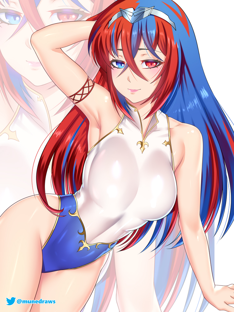 1girls alear_(female)_(fire_emblem) alear_(fire_emblem) alternate_costume armpits bangs bare_thighs blue_eyes blue_hair blue_one-piece_swimsuit blue_swimsuit braid breasts crossed_bangs crown_braid etchimune female female_only fire_emblem fire_emblem_engage hair_between_eyes heterochromia hips long_hair looking_at_viewer multicolored_eyes multicolored_hair nintendo one-piece_swimsuit red_eyes red_hair royalty smile solo split-color_hair swimsuit thighs two-tone_hair two-tone_swimsuit very_long_hair white_one-piece_swimsuit white_swimsuit wide_hips