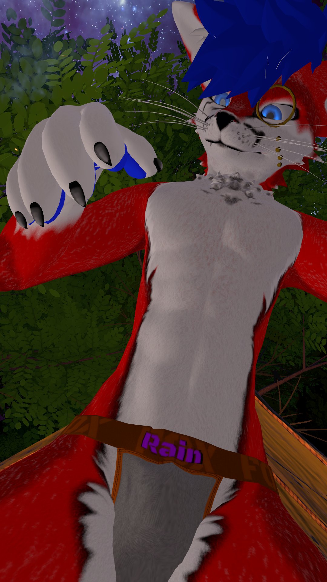 anthro anthro_only blue_hair fox fur furry furry_only jockstrap male male_only rain_jur red_fox red_fur rexouium tagme twitter url vr_media vrchat vulpine white_belly