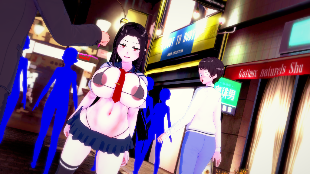 1girls 3d big_breasts black_hair female female_only illusion_soft koikatsu koikatu necktie necktie_between_breasts night ntr oc outdoors pixiv red_eyes skirt street sun_light the_secret_of_the_partner_next_to_you yoo_jae_kyung