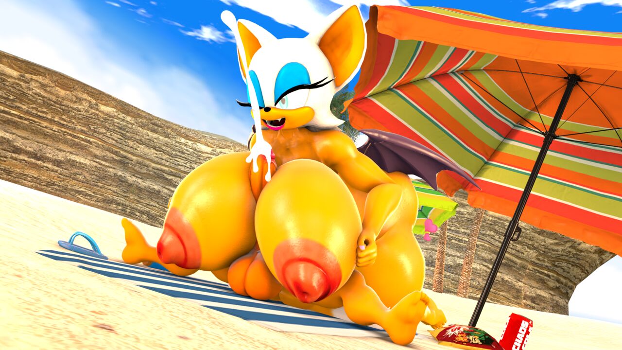 3d 3d_model 69 69_position balls beach beach_towel beach_umbrella blueapple cum_between_breasts cumshot gigantic_breasts huge_nipples legs_spread looking_at_cumshot mobian mobian_(species) mobian_bat paizuri rouge_the_bat sandals sega sonic_(series) sonic_adventure_2 sonic_the_hedgehog_(series) spread_legs tails