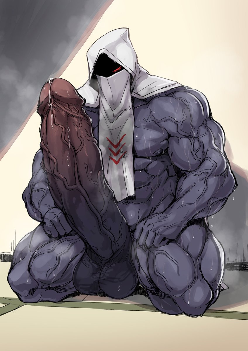 balls bara big_balls big_penis boner dokichi erection hood hood_up hooded huge_cock male male_only muscles muscular musk nude on_knees penis solo solo_male sweaty