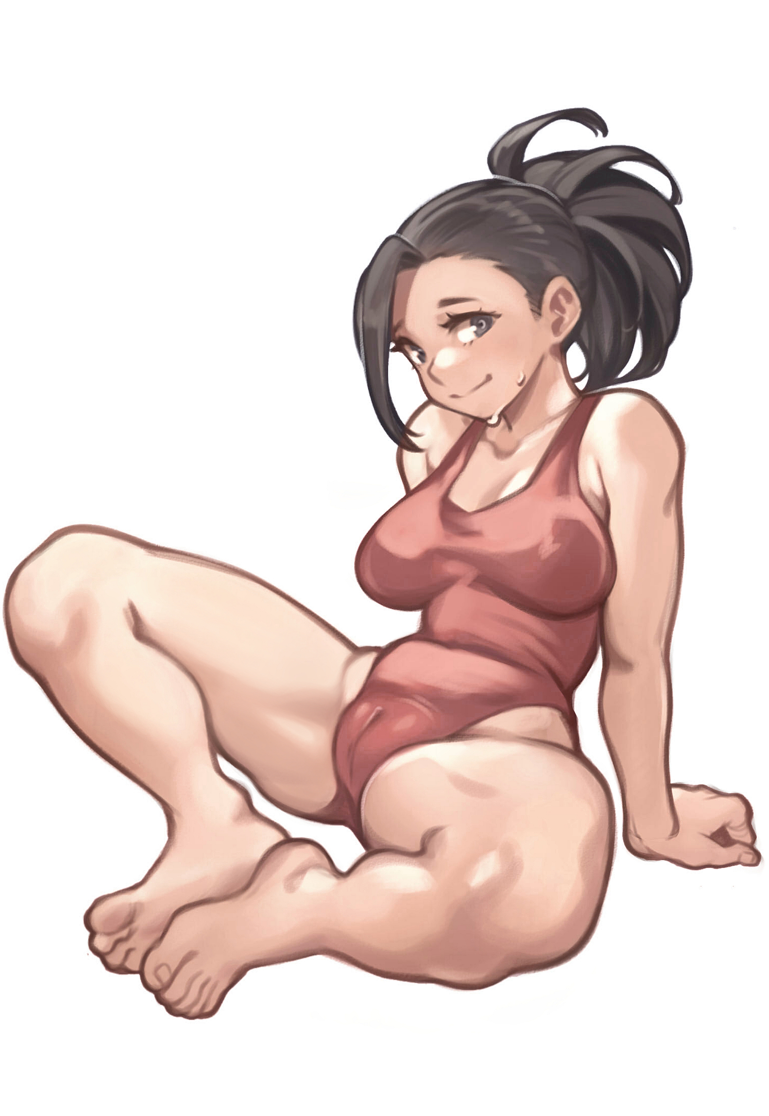 1girls, ass, big ass, big breasts, black hair, black-haired female, breasts, cameltoe, cleft of venus, female, lentiyay, mizugi, momo yaoyorozu, my hero academia, pink mizugi, pussy, pussy visible through clothes, pussy visible through swimsuit, sweat, tagme, thick thighs