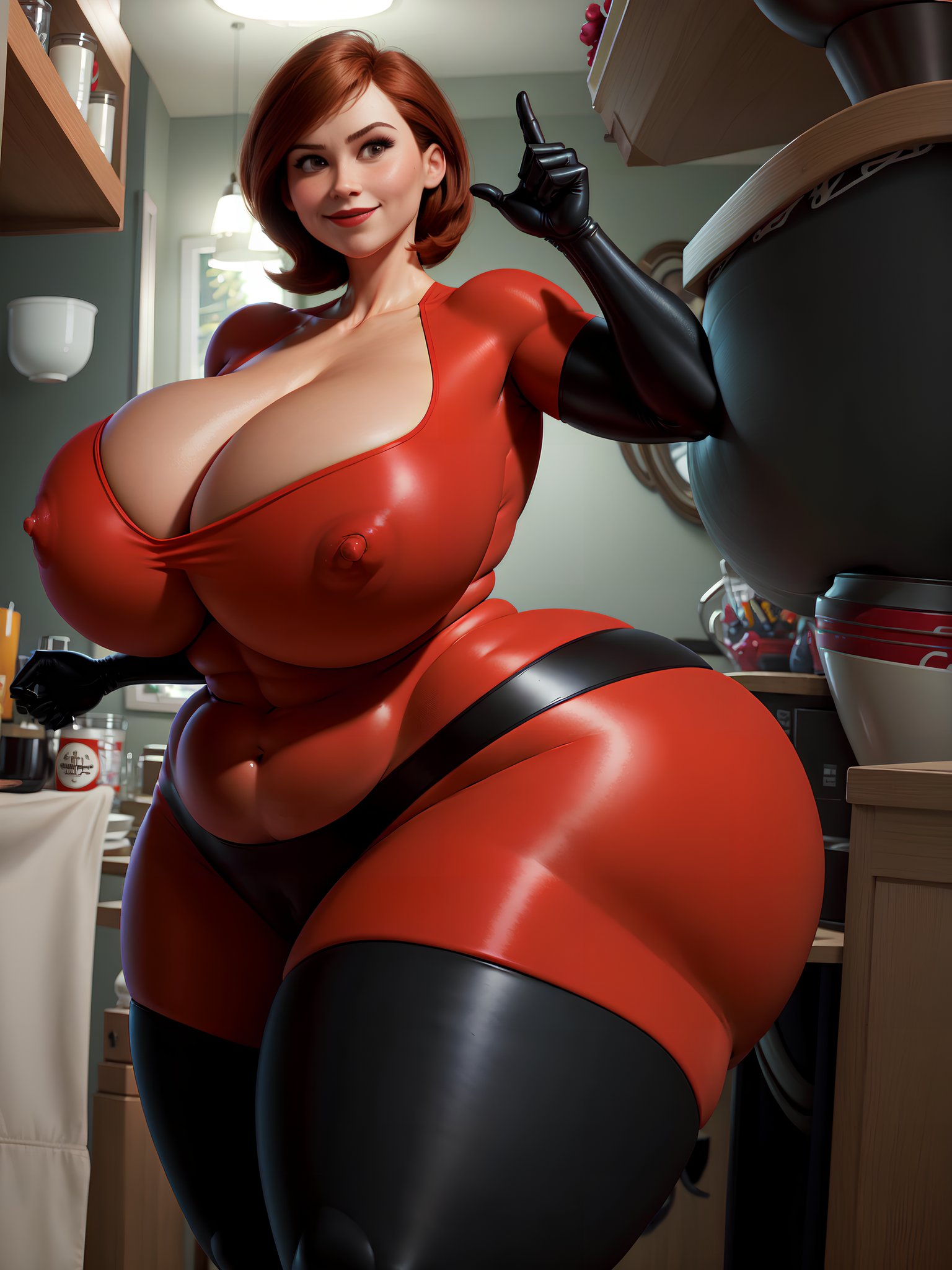 1girls, ai generated, bbw, bbw mom, big breasts, bodysuit, breasts, brown hair, brunette hair, cleavage, clothing, elastigirl, female, helen parr, heroine, huge breasts, kitchen, large breasts, milf, mommy, pixar, red bodysuit, short hair, slightly chubby, superheroine, the incredibles, thebbwartist, tight bodysuit, tight clothing, unzipped, unzipped bodysuit, venus body, voluptuous, voluptuous female, wide hips