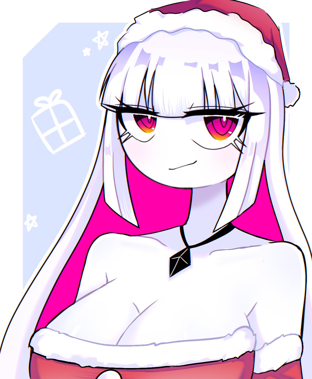 breasts, christmas, christmas clothing, female, friday night funkin, nikusa (sugarratio), pink hair, tagme, tagme (character), white hair, yume0534