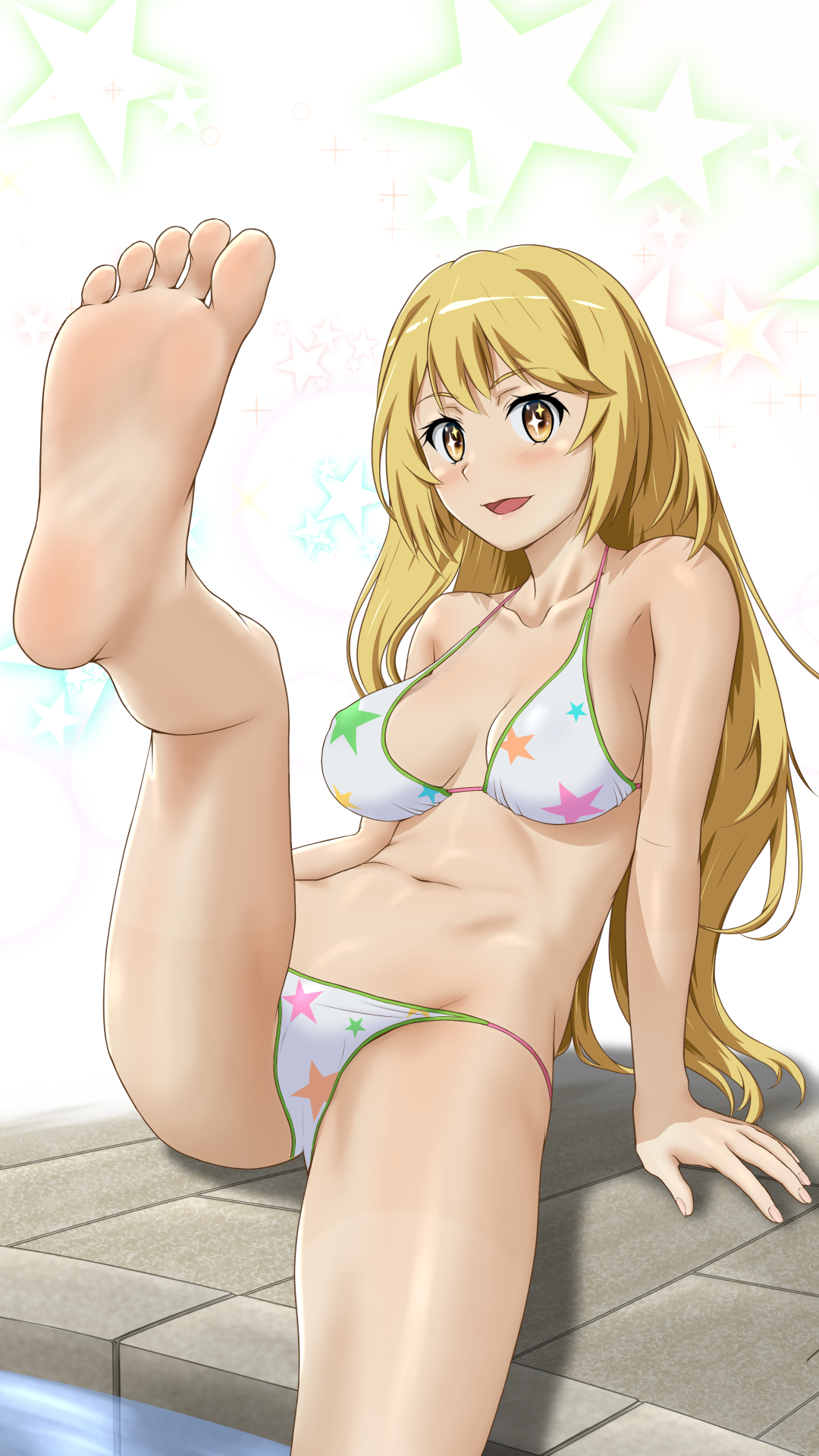 1girls, barefoot, big breasts, bikini, blonde hair, breasts, curvaceous, curvy, curvy body, curvy female, curvy figure, feet, feet up, female, female only, foot fetish, foot focus, hi res, light skin, light-skinned female, limi edi, long hair, sensual, shokuhou misaki, soles, solo, teenage female, teenager, to aru kagaku no railgun, to aru majutsu no index, toes, yellow eyes, young
