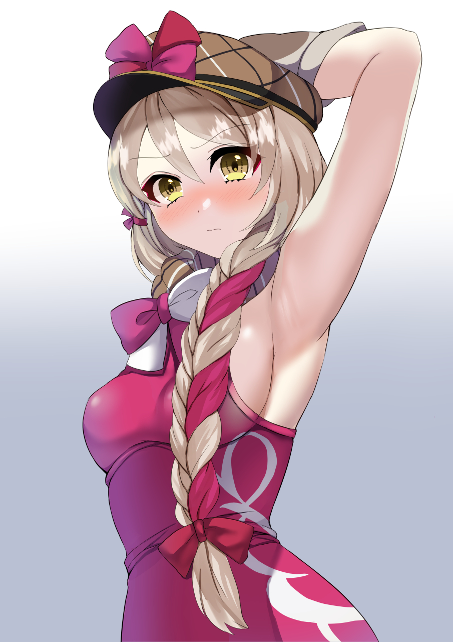 1girls, armpits, arms up, blush, braid, breasts, female, fire emblem, fire emblem engage, framme (fire emblem), grey hair, long hair, looking at viewer, nintendo, sideboob, small breasts, solo, tara (szzj7733), tight clothing, yellow eyes