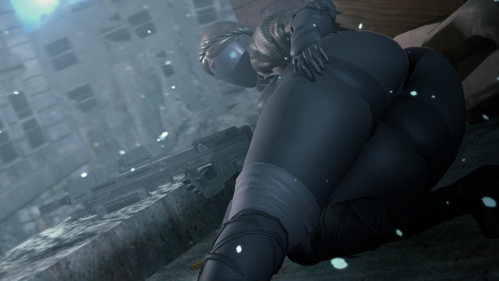 1girls, 2girls, 3d, ass, atomic heart, big ass, big breasts, big butt, breasts, curvaceous, cute face, female, female only, huge ass, huge breasts, huge thighs, koikatsu, large ass, large butt, laying down, laying on ground, left (atomic heart), outside, presenting hindquarters, robot girl, slender waist, snow, standing, the twins (atomic heart), thick ass, thick legs, thick thighs, wide hips