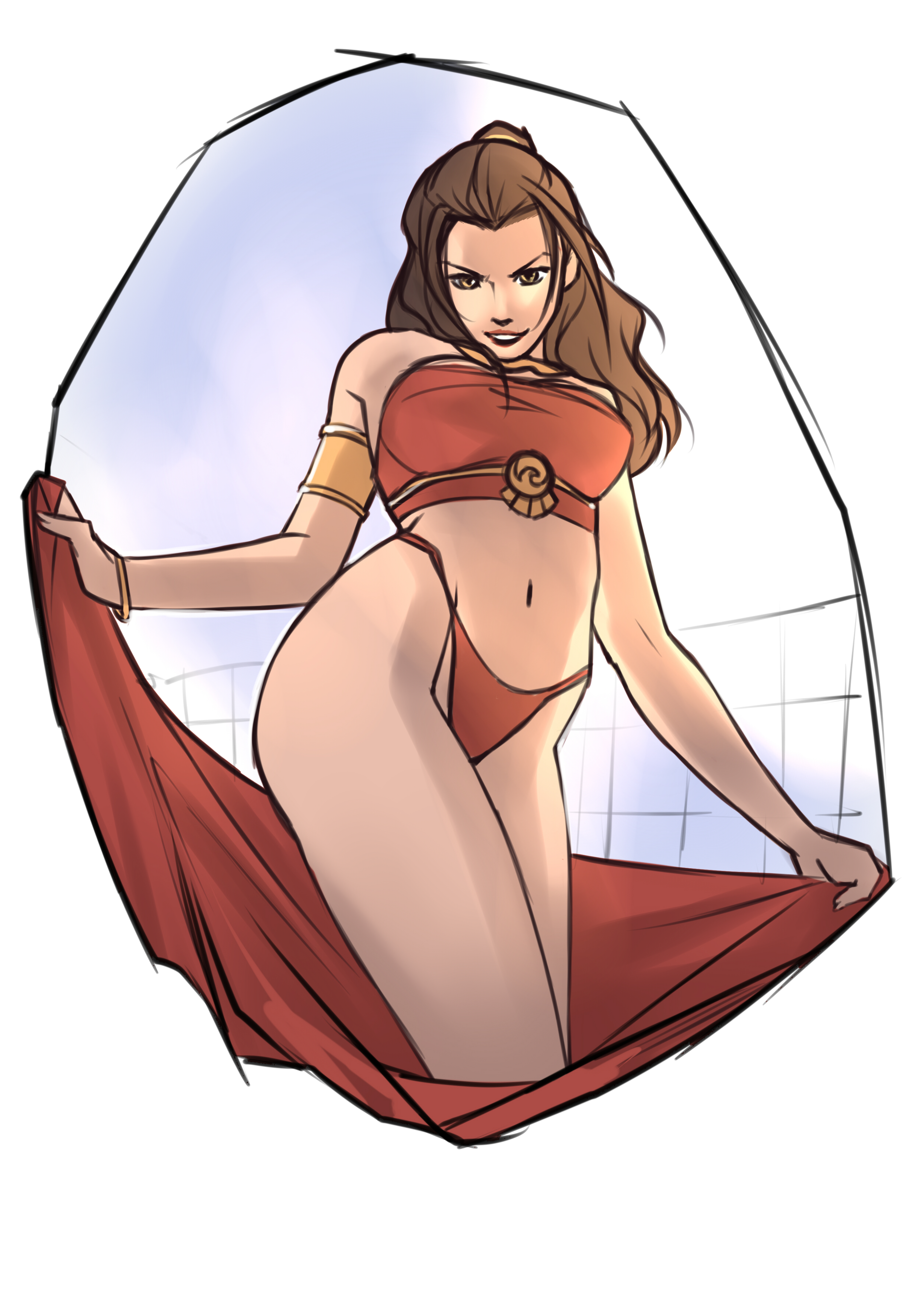 alternate hairstyle, artist request, avatar the last airbender, azula, bracelet, breasts, female, jewelry, medium breasts, ponytail, pose, posing, sidelocks, swimsuit
