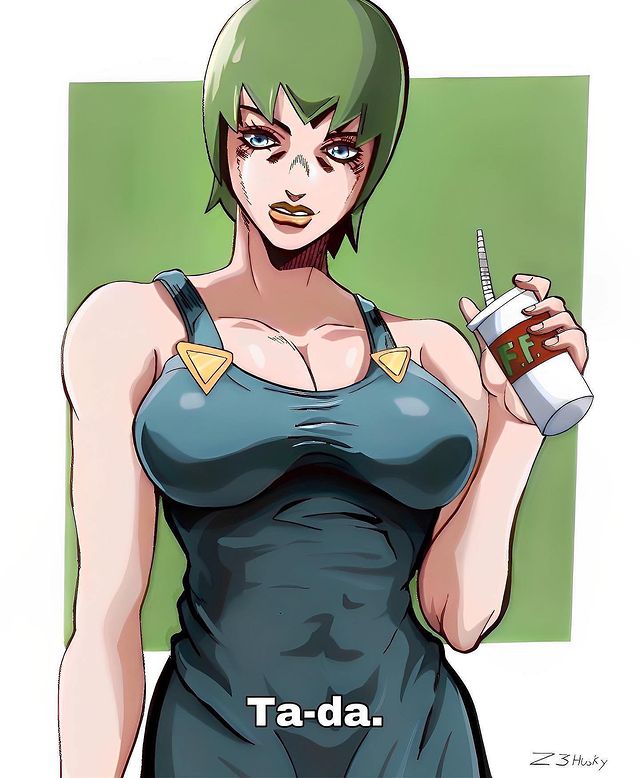 1girls big_breasts breasts female female_only foo_fighters fully_clothed green_hair jojo's_bizarre_adventure light-skinned_female light_skin short_hair shounen_jump solo stone_ocean tagme z3husky