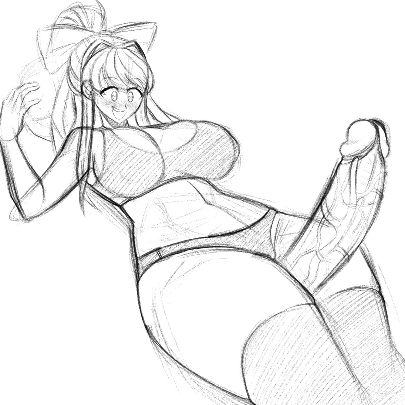 bra, breasts, cleavage, doki doki literature club, female, fit, fit female, male, monika (doki doki literature club), panties, patreon, penis, snesti, snesti09, thigh highs, thigh sex, thighhighs, thighs, veiny penis