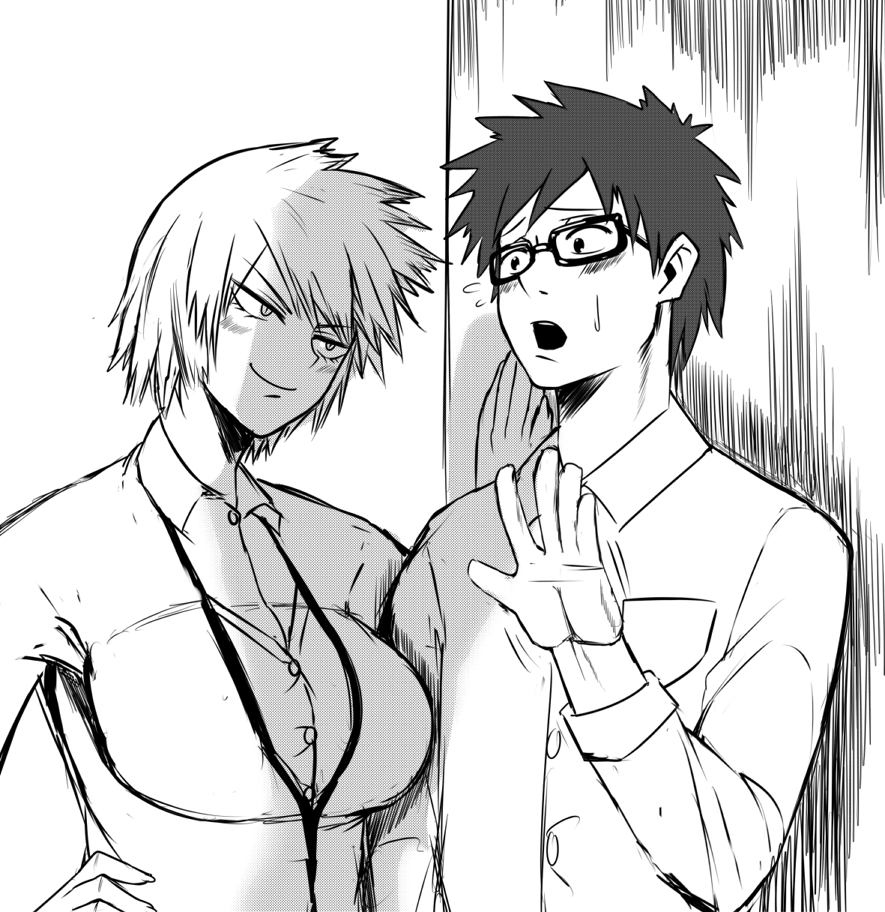 1girls against_wall artist_request assertive assertive_female bakugou_masaru bakugou_mitsuki big_breasts blush busty female femdom husband_and_wife kabedon male married_couple masaru_bakugou milf mitsuki_bakugou mother my_hero_academia shy_expression straight