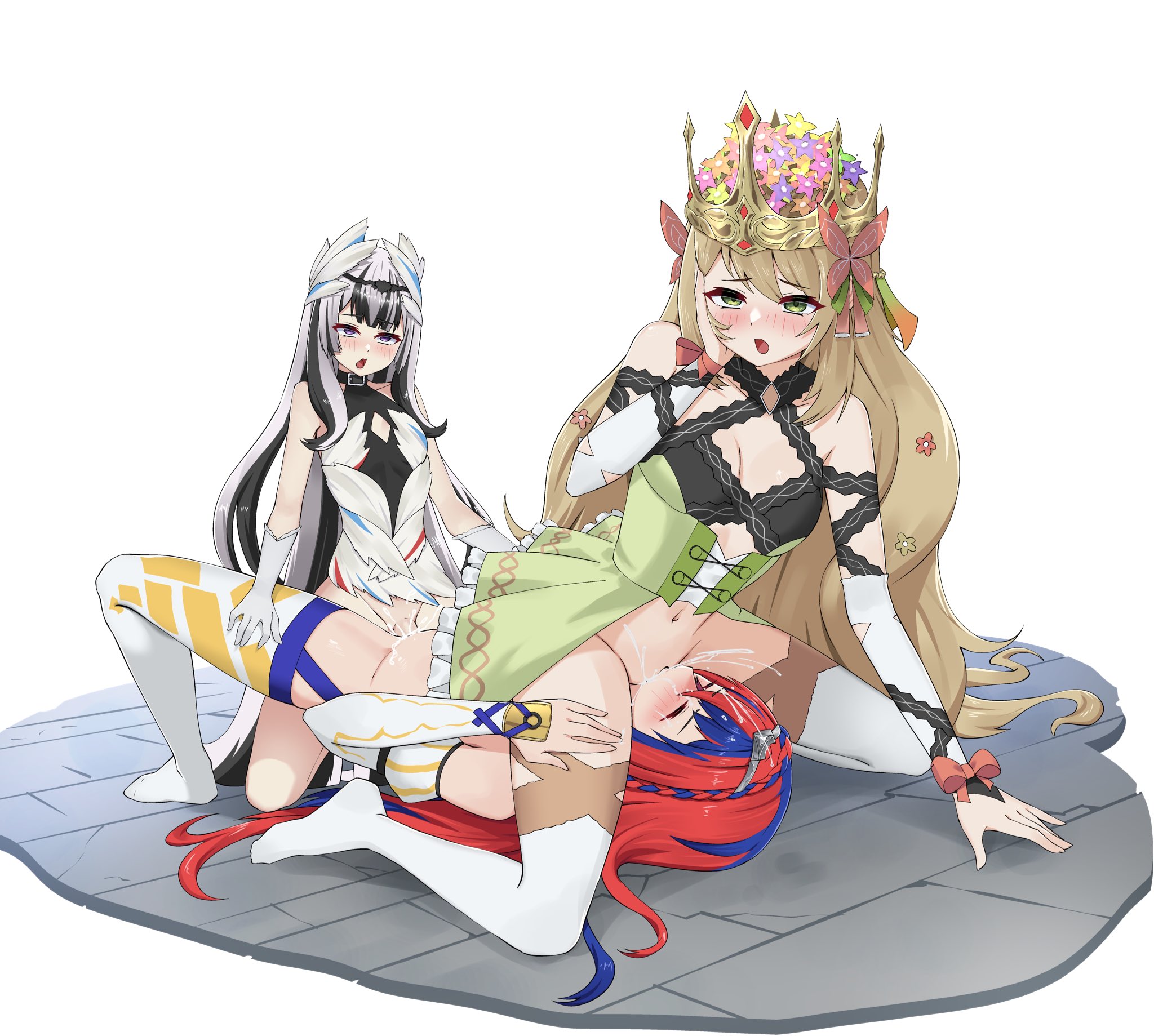 1futa, 2girls, alear (fire emblem), alear (fire emblem) (female), bangs, bare shoulders, bare thighs, black hair, blonde hair, blue eyes, blue hair, blush, bottomless, braid, breasts, celine (fire emblem), cleavage, clothed, clothing, collar, commission, crossed bangs, crown, cum, cum in mouth, cum in pussy, cum inside, cunnilingus, dark skin, dark-skinned male, deepthroat, detached sleeves, dress, feather hair ornament, feathers, felching, fellatio, female, female ejaculation, fff threesome, fire emblem, fire emblem engage, futa on female, futa with female, futanari, garter straps, gloves, green eyes, grey hair, group, group sex, hair ornament, half siblings, half-sisters, heterochromia, highres, human, incest, intersex, irrumatio, kneeling, large breasts, light skin, light-skinned female, light-skinned futa, long hair, male, medium breasts, mostly nude, multicolored hair, naked thighhighs, nintendo, nipples, nude, nude female, on back, oppaihobby, oral, orgasm, partially clothed, penis, petite, purple eyes, pussy, pussy juice, red eyes, red hair, sex, siblings, sisters, sitting, sitting on person, small breasts, smile, squirting, thighhighs, thighs, threesome, tiara, two-tone hair, vaginal penetration, very long hair, veyle (fire emblem), wavy hair