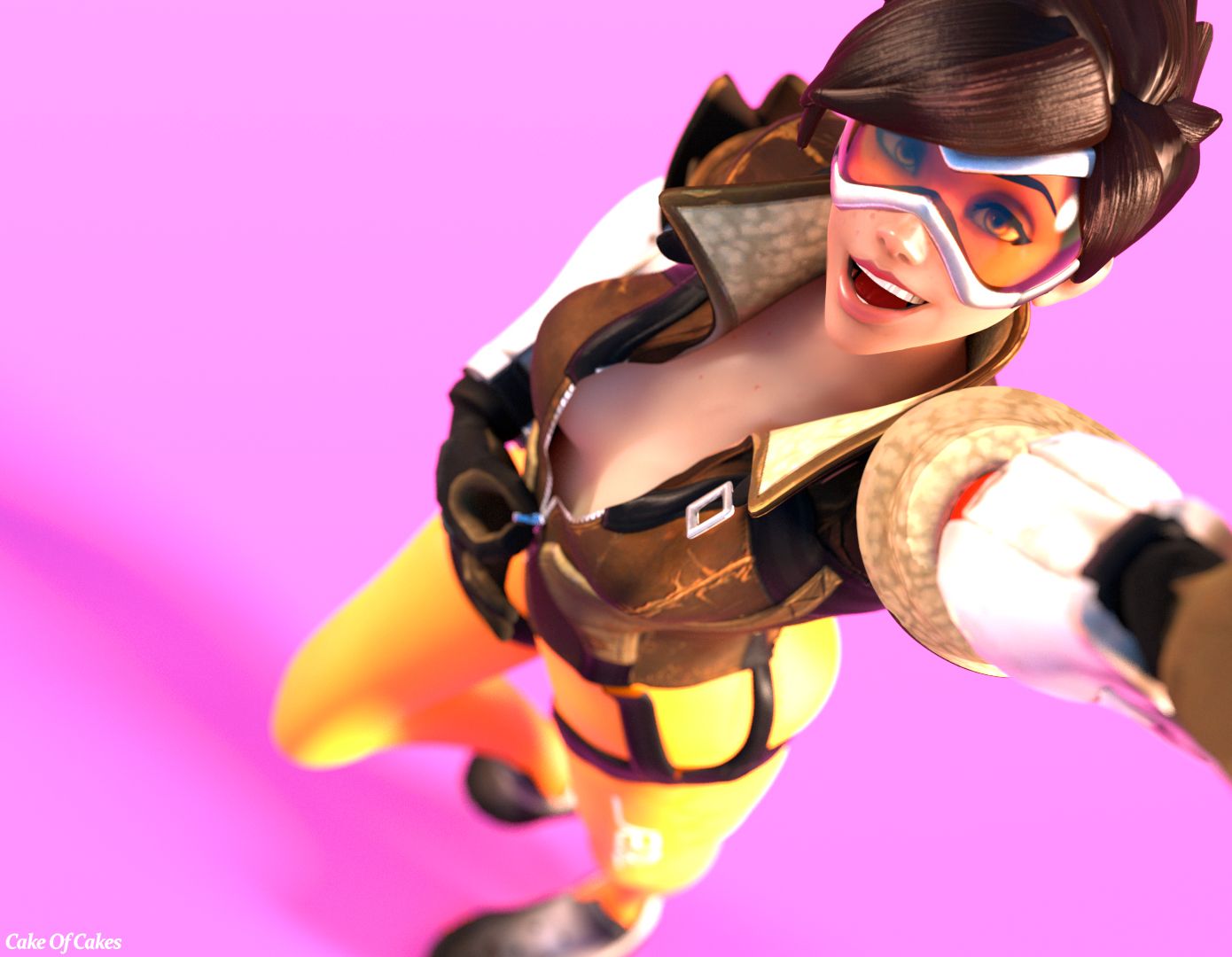 3d blender breasts cakeofcakes cleavage female female_only looking_at_viewer overwatch solo tracer unzipping