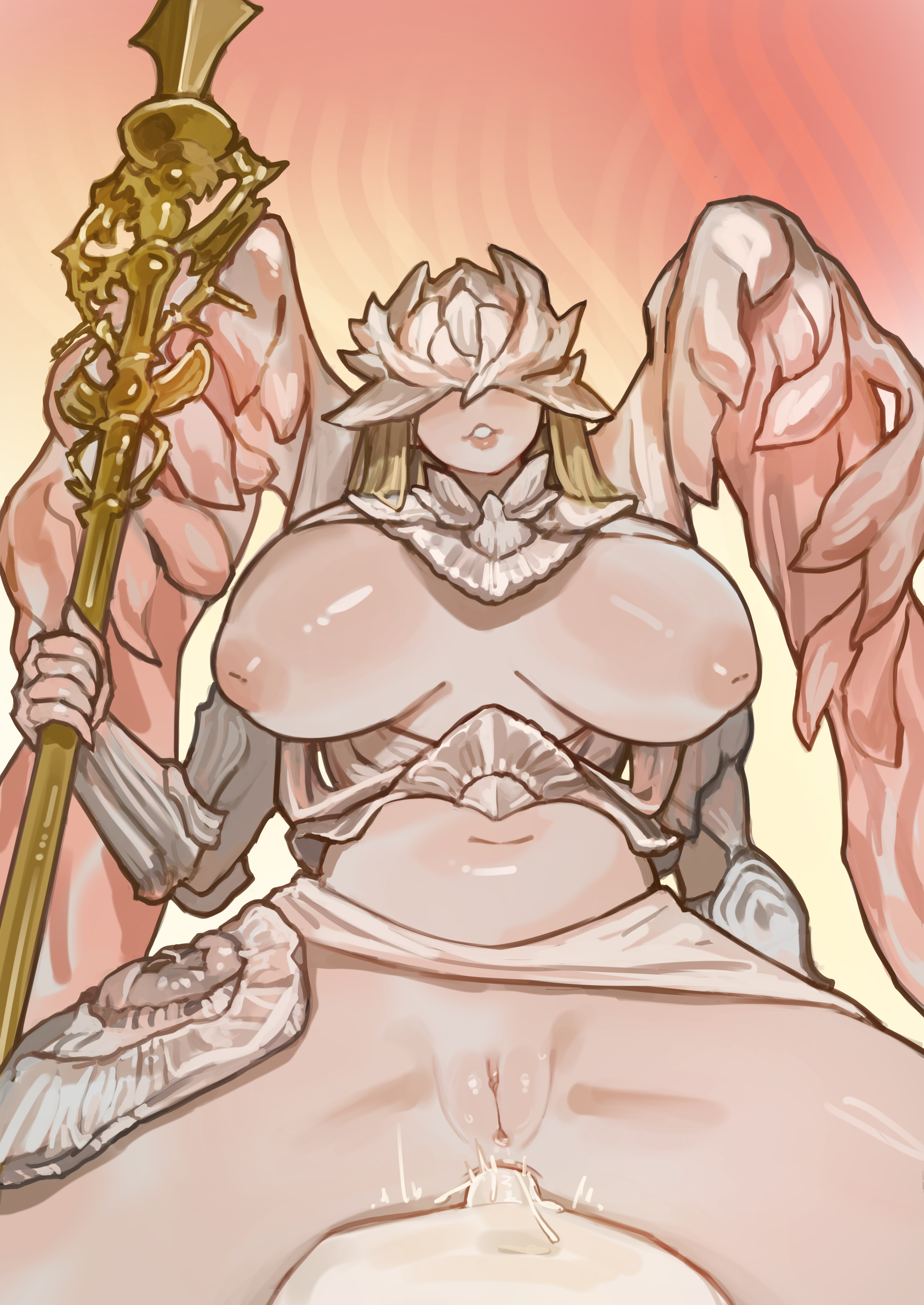 1boy, 1girls, anal, anal penetration, anal sex, angel wings, balancers (nightreign), belly, belly button, big breasts, blindfold, blonde female, blonde hair, busty, elden ring, elden ring nightreign, female, fromsoftware, huge breasts, large breasts, male, male penetrating female, miaojiangyou, nipples, pale skin, pale-skinned female, pov, pussy, sex, tummy, vagina, valkyrie, weapon-bequeathed harmonia, wings