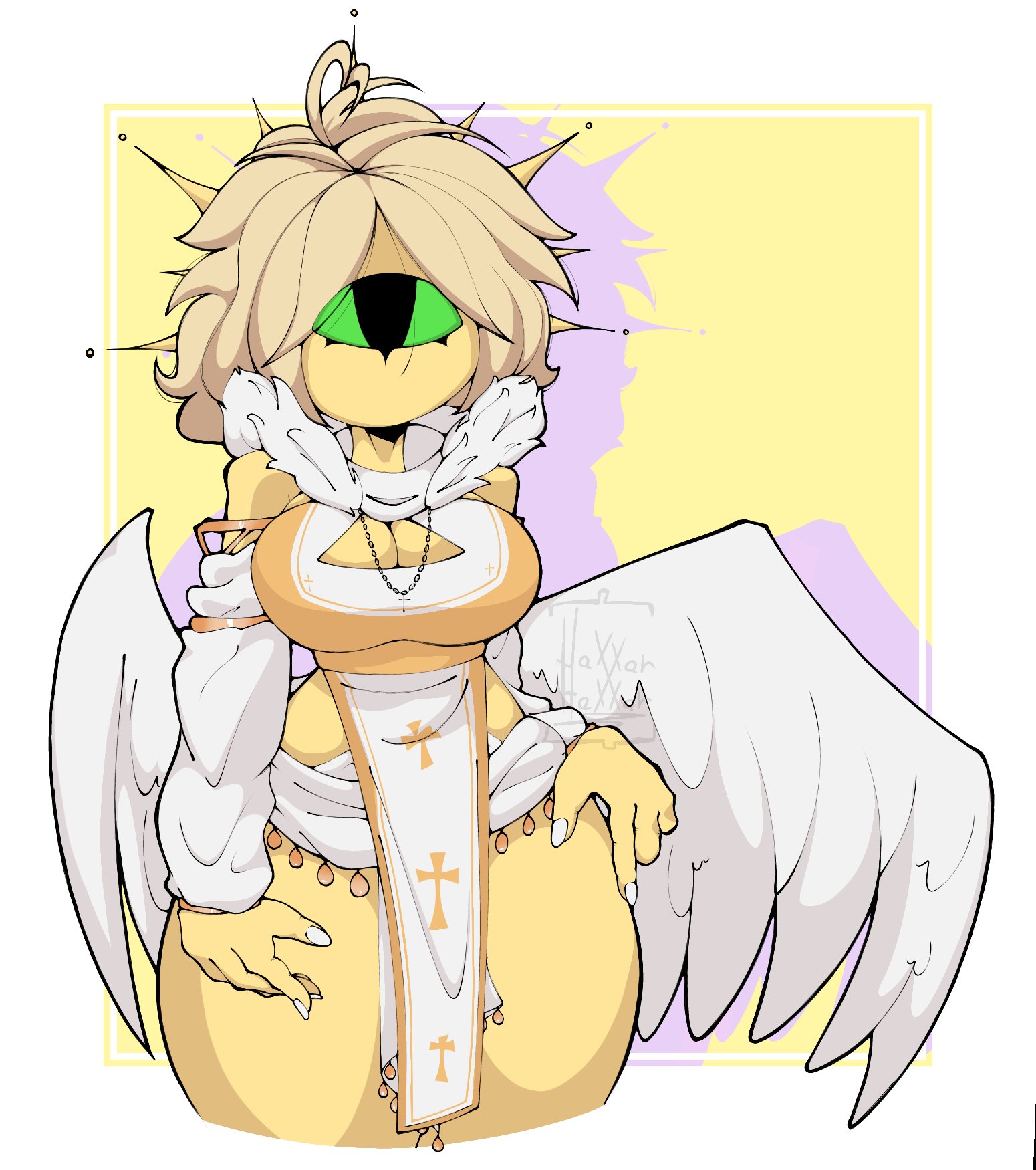 1girls, angel, angel wings, angelic, artist request, breasts, cleavage, cleavage cutout, clothing, die of death (roblox), harken (die of death), haxxar, jpg, jpg file, roblox, roblox game, tagme, thick thighs, thighs, yellow body, yellow skin