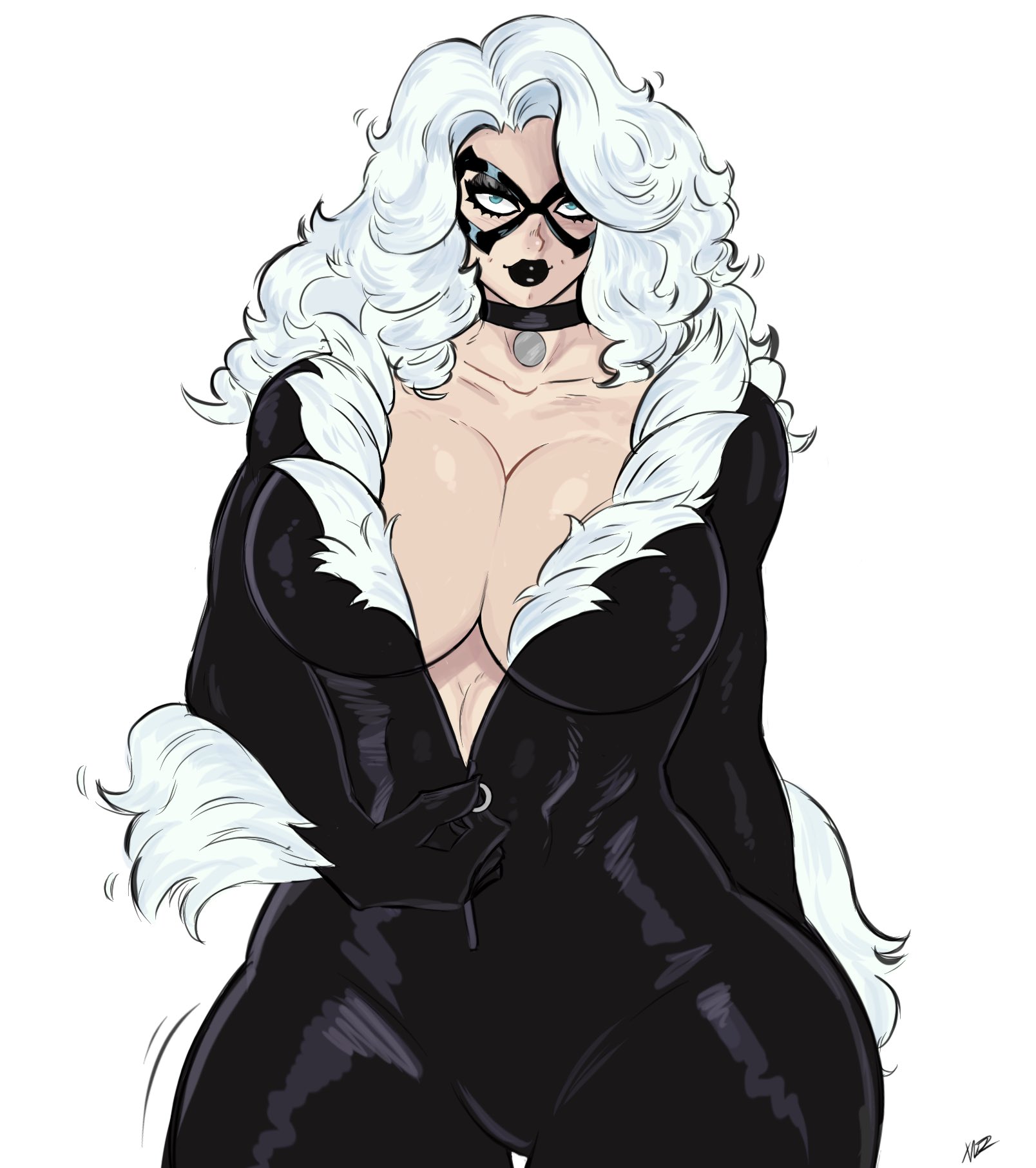1girls, 2025, alluring, big breasts, black cat (marvel), black lipstick, blue eyes, bodysuit, breasts, bursting breasts, choker, collar, color, colored, commission, commission art, curvaceous, curvaceous body, curvaceous female, curvaceous figure, curvaceous hips, curvy, curvy body, curvy female, curvy figure, curvy hips, dominant female, enticing, eyelashes, eyemask, eyeshadow, felicia hardy, female, hips, huge breasts, large breasts, looking at viewer, marvel, marvel comics, mask, masked, masked female, massive breasts, open bodysuit, open clothes, pinup, round breasts, seducing, seductive, seductive look, shiny, shiny breasts, shiny clothes, shiny skin, simple background, skin tight, spider-man (series), superheroine, teasing, teasing viewer, temptation, tempting, tempting viewer, thick, thick as fuck, thick breasts, thick hips, thick lips, thick thighs, tight clothes, tight clothing, unzipped, unzipped bodysuit, unzipping, unzipping bodysuit, voluptuous, voluptuous female, white background, white fur, white hair, wide hips, xanman art, zipper, zipper down, zipper pull tab