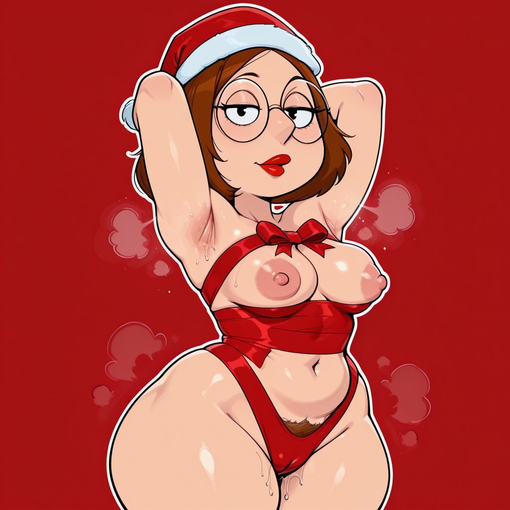 1girls, ai generated, brown hair, family guy, female, glasses, lipstick, looking at viewer, meg griffin, wide hips