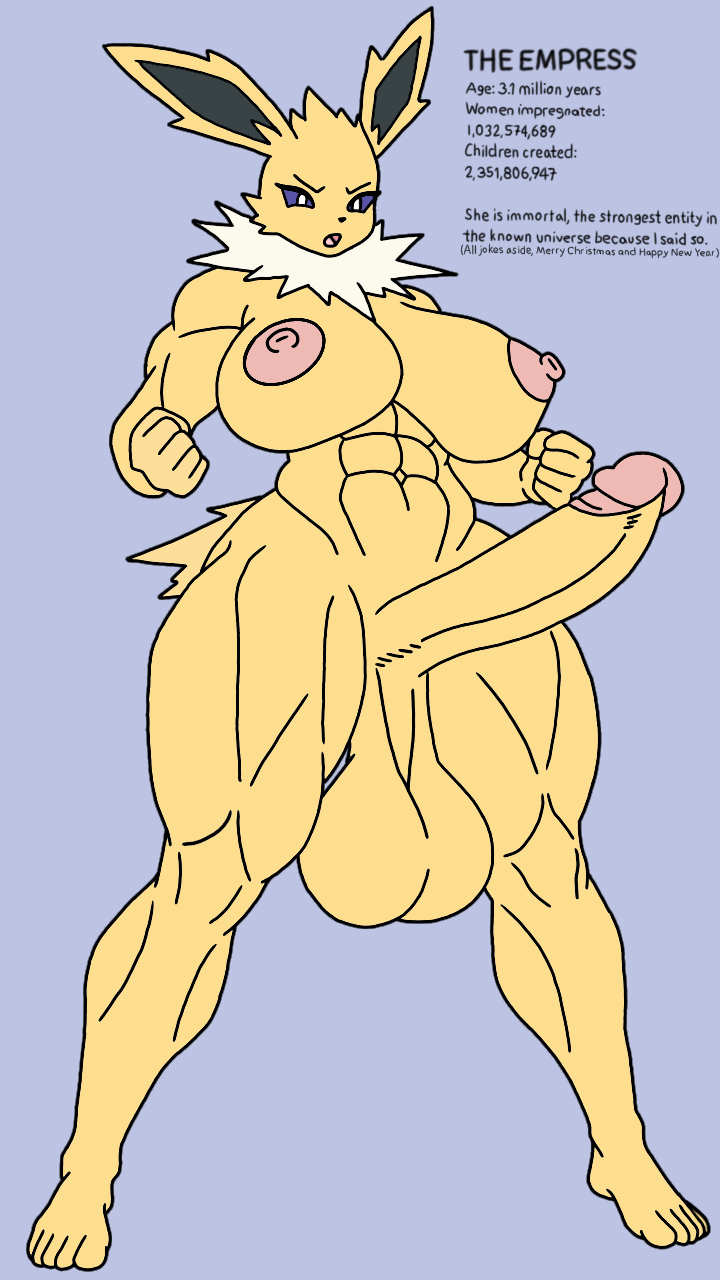1futa, anthro, balls, big balls, big breasts, big cock, big penis, breasts, buff, chudnari, cute, eeveelution, erection, fat balls, fat breasts, fat cock, fat penis, furry, futa focus, futa only, futanari, goddess, gynomorph, huge balls, huge breasts, huge cock, huge testicles, hung futa, intersex, jolteon, muscular, muscular futa, naked, nude, penis, pokemon, pokemon (species), saggy balls, satire, self upload, simple background, solo, solo dickgirl, solo focus, solo futa, standing, strong, testicles, text, thick, thick thighs, voluptuous