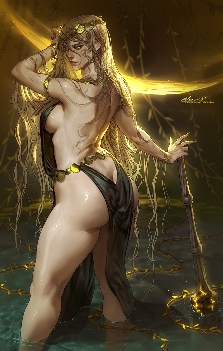 1girls, aleriia v, armlet, ass, ass crack, blonde female, blonde hair, bracelet, braided hair, butt crack, circlet, clothed, clothed female, crown, divine, dress, elden ring, exposed hips, female, female only, fromsoftware, goddess, gold eyes, golden eyes, golden hair, hip cleavage, lerapi, light-skinned female, mature, mature female, milf, nail polish, no panties, pelvic curtain, queen, queen marika the eternal, round ass, royal, royalty, thick thighs, thighs, wet body, wet clothes