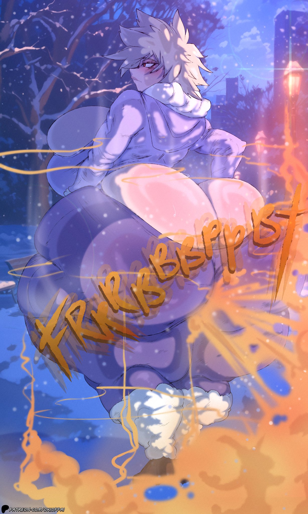 1girls, 2020s, 2025, 2025s, ass, ass bigger than breasts, ass bigger than head, ass bigger than torso, ass cleavage, ass focus, bakugou mitsuki, big ass, big breasts, blonde female, blonde hair, boku no hero academia, breasts, brown gas, brown gas cloud, brown shoes, bubble butt, busty, butt crack, detailed background, fart, fart cloud, fart fetish, farting, fat ass, female, female only, gassy, gassy female, gluteal fold, heat, huge ass, huge breasts, hyper, hyper ass, hyper butt, jacket, large ass, large breasts, massive ass, milf, mitsuki bakugou, mother, my hero academia, okifetish, okioppai, onomatopoeia, pants, patreon username, purple jacket, purple leggings, rear view, shiny clothes, shiny skin, shoes, snow, solo, spiky hair, steam, steaming body, steamy, steamy ass, sweaty ass, sweaty butt, thick ass, thick hips, thick legs, thick thighs, thunder thighs, twitter link, wide hips, winter