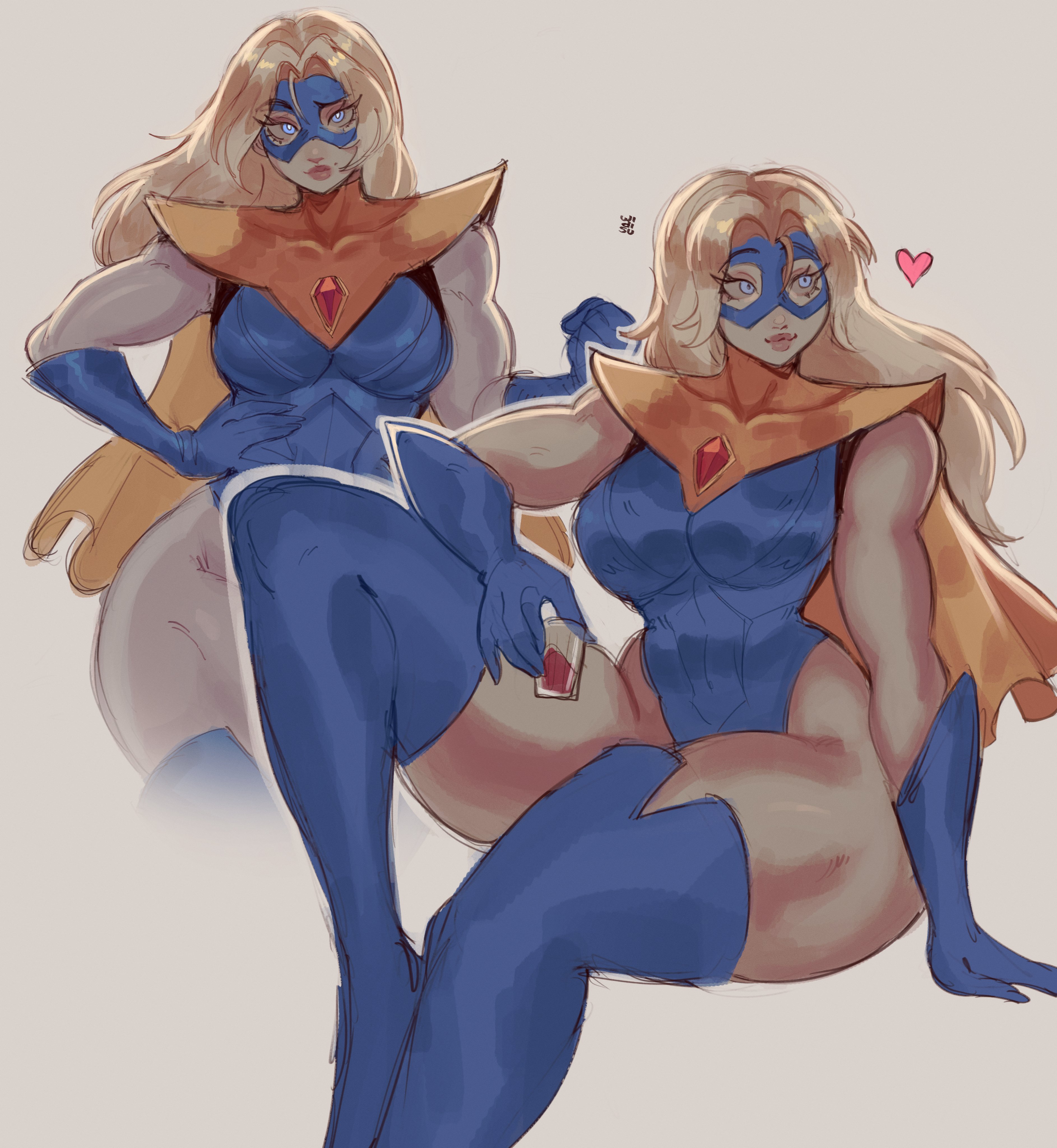 1girls, blonde blazer, breasts, dispatch (game), female, female focus, female only, large breasts, light skin, light-skinned female, looking at viewer, solo, superheroine, thick thighs, thighs, wide hips, widisu