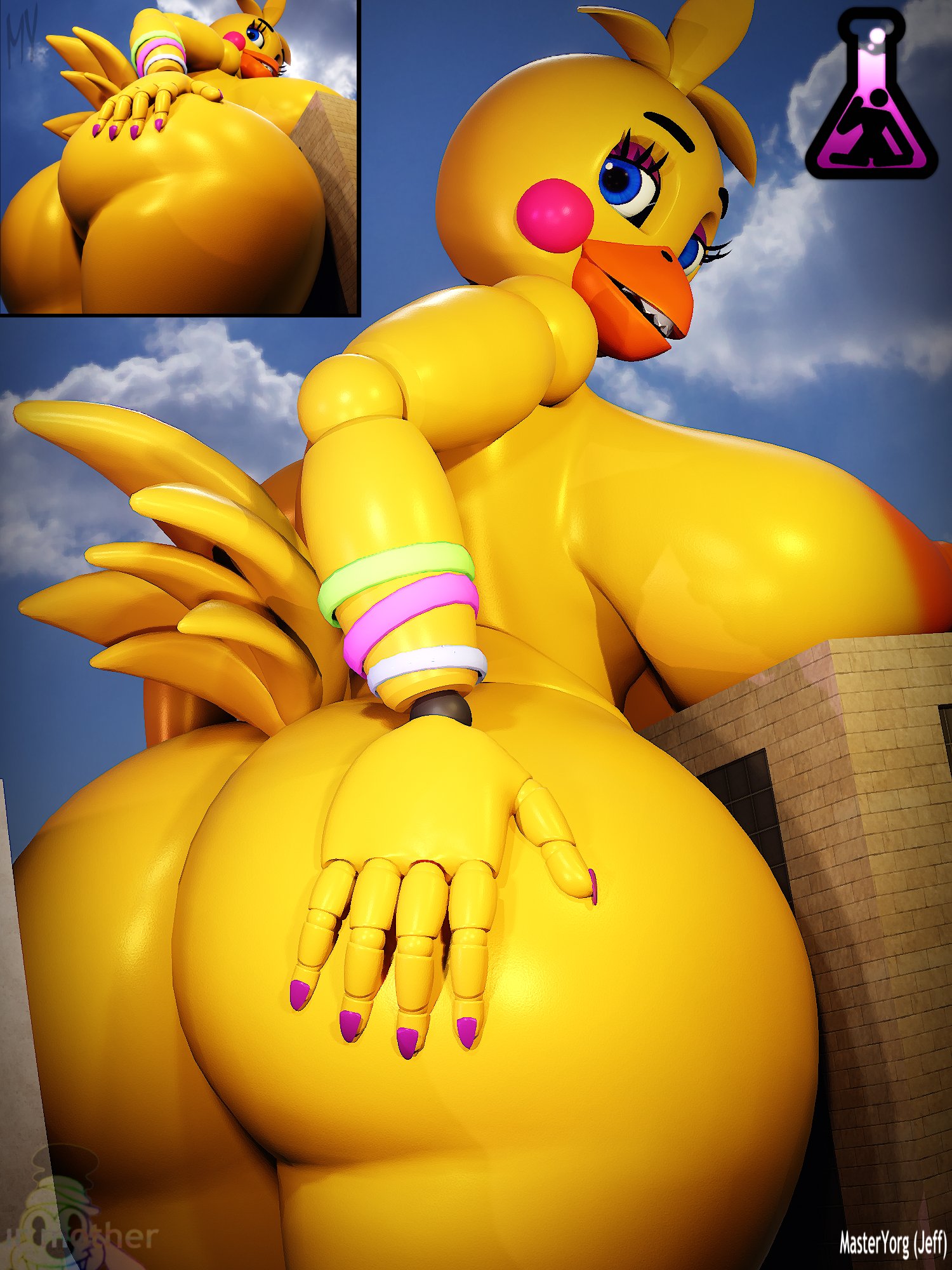 1girls, 3d, animatronic, ass grab, big ass, big breasts, casual, casual nudity, completely nude female, female, female only, five nights at freddy's, five nights at freddy's 2, giantess, looking back, masteryorg0, nude, nude female, public, public nudity, robot, robot girl, seductive pose, solo, solo female, tagme, toy chica (fnaf)