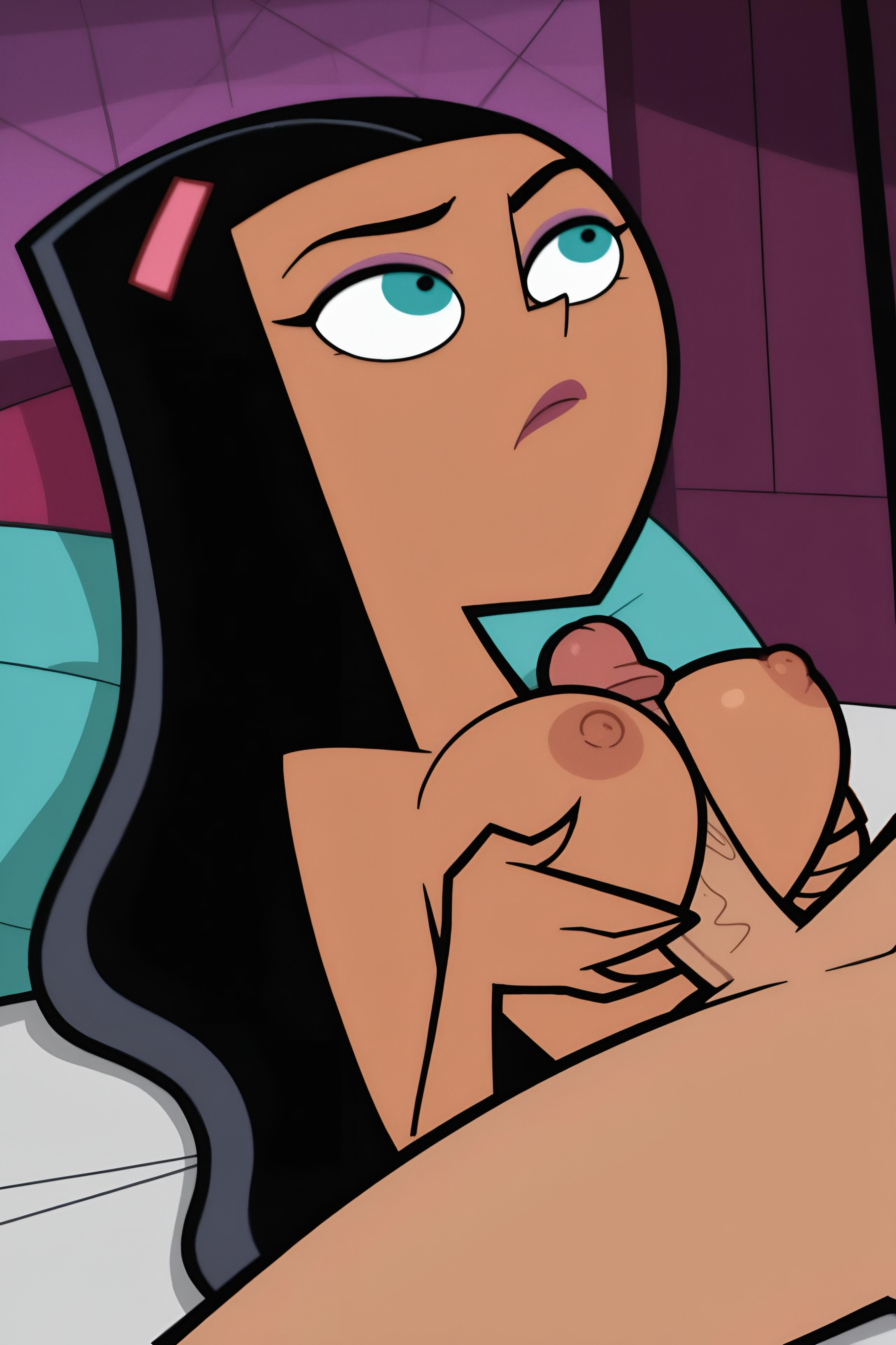 1girls, accurate art style, ai assisted, ai generated, bed, bedroom, boobjob, breasts, brown skin, danny fenton, danny phantom, dirtmaster, female, latina, male, nickelodeon, nicktoons, nipples, paizuri, paulina sanchez, penis, titjob