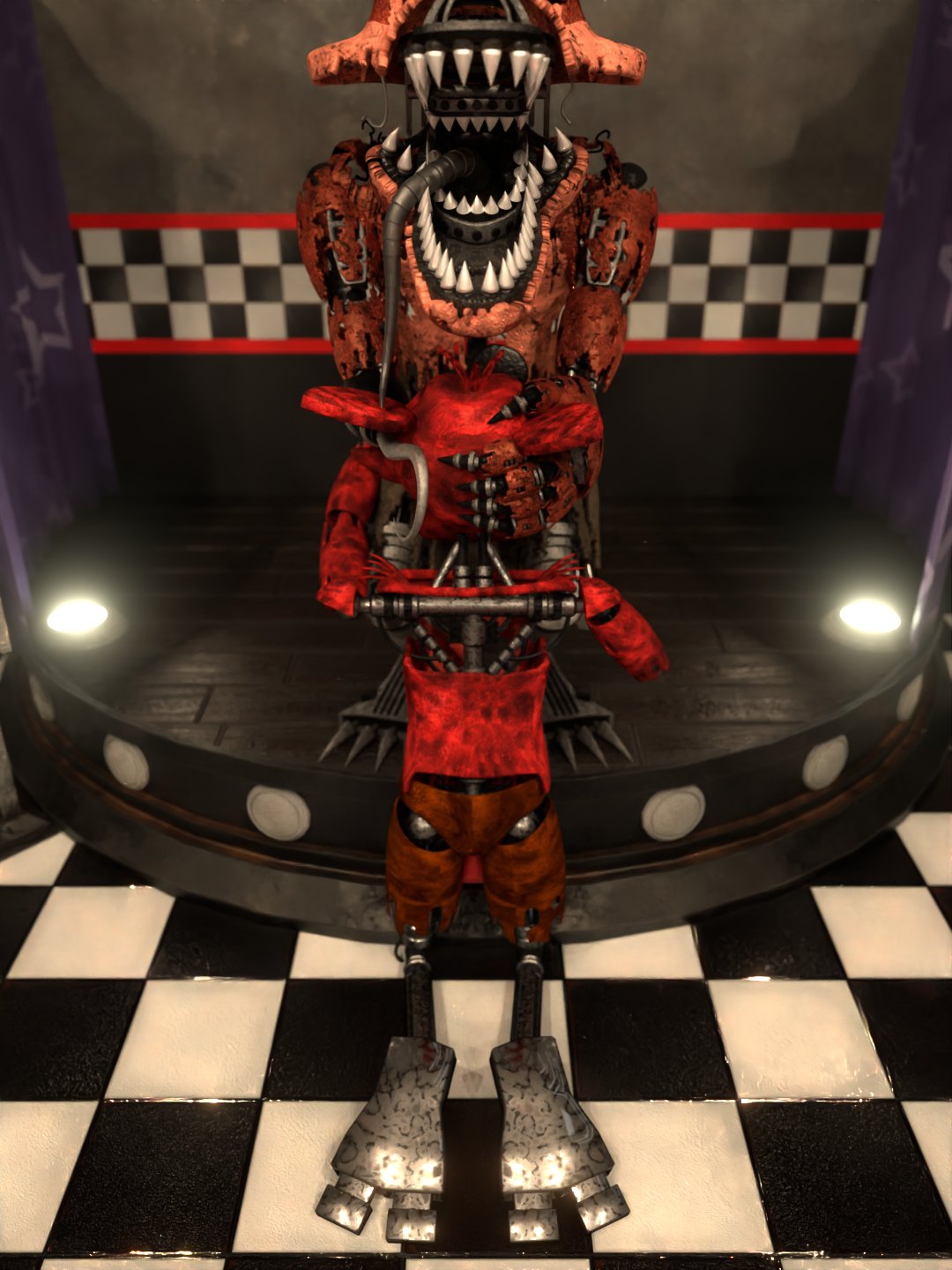 3d animatronic canid canine duo fellatio five_nights_at_freddy's five_nights_at_freddy's_4 fox foxy_(fnaf) gay hi_res humanoid machine male male/male mammal nightmare_foxy oral penile robot scottgames sex video_games