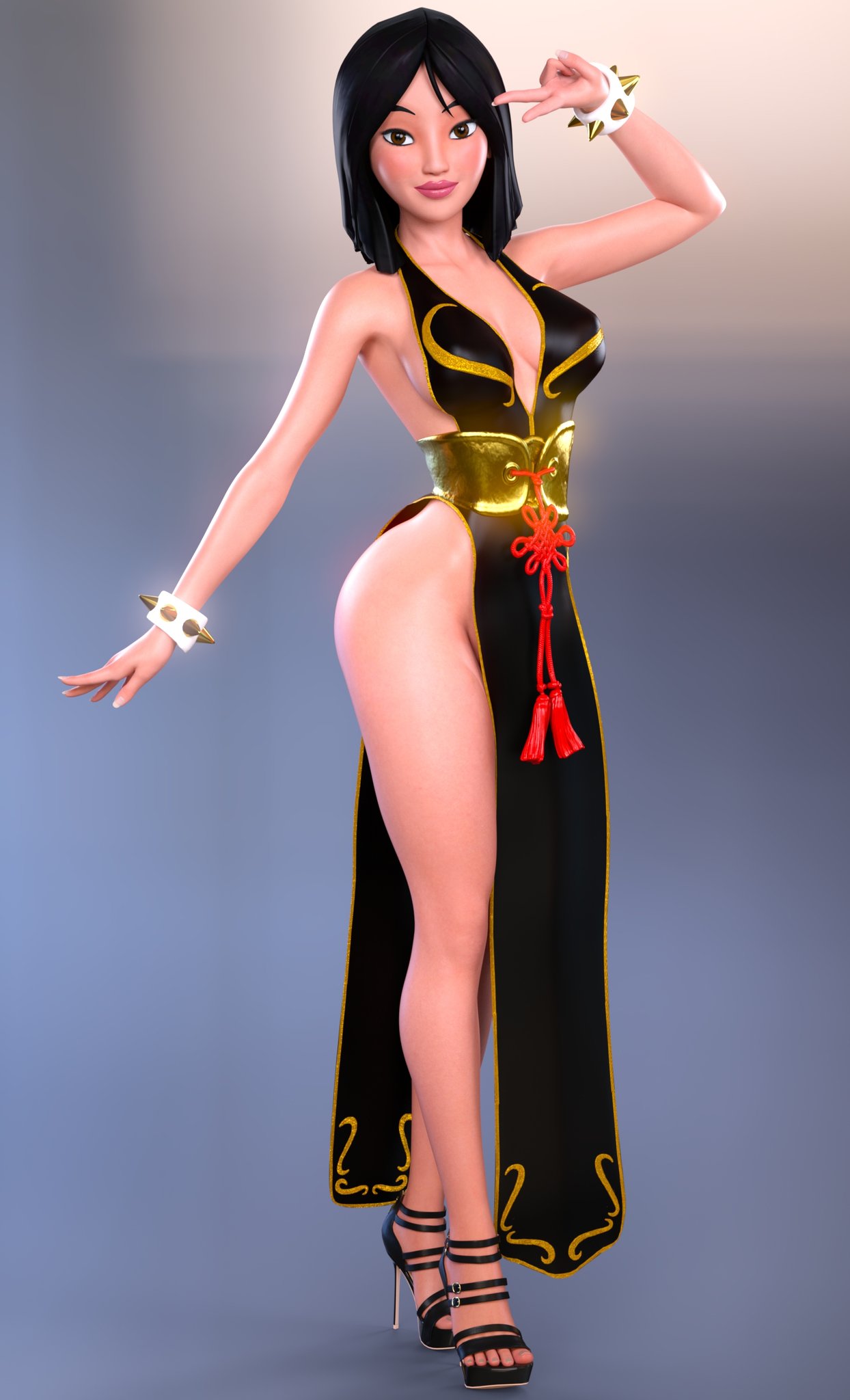 1girls, 3d, asian, asian bimbo, asian female, ass, athletic, athletic female, black hair, breasts, brown eyes, busty, capcom, chinese, chinese female, chun-li (battle ouffit sfv) (cosplay), chun-li (cosplay), cleavage, cosplay, curvaceous, curvy, curvy figure, digital media (artwork), disney, disney princess, dress, eyebrows, eyelashes, eyes, fa mulan, female, female focus, female only, fit, fit female, hair, heels, high heels, hips, hourglass figure, human, legs, light skin, light-skinned female, lips, mature female, medium breasts, medium hair, mulan, nipple bulge, no bra, no panties, open toe shoes, ruidx, solo, stiletto heels, street fighter, street fighter v, thick, thick legs, thick thighs, thighs, top heavy, upper body, voluptuous, waist, wide hips
