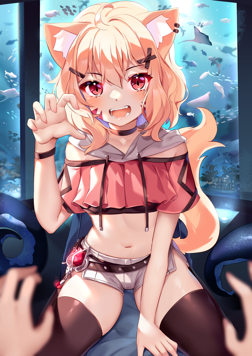 blonde_hair cat_ears cat_tail catgirl red_eyes squchan squchan_(vtuber) virtual_youtuber vyugen