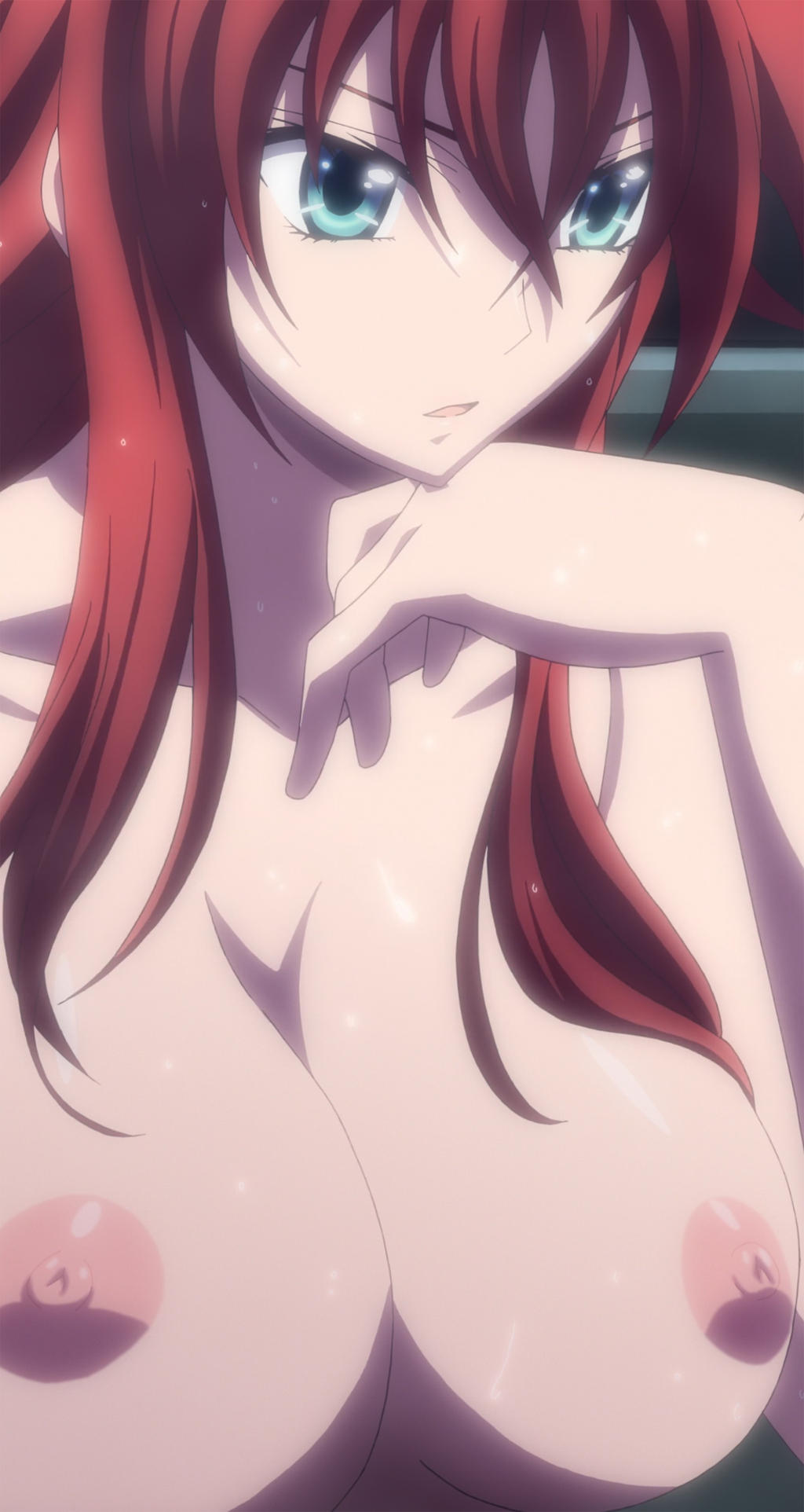 breasts, demon, demon girl, female, female only, high school dxd, large breasts, naked, red hair, rias gremory, screencap, screenshot, stitched, tnk (company)
