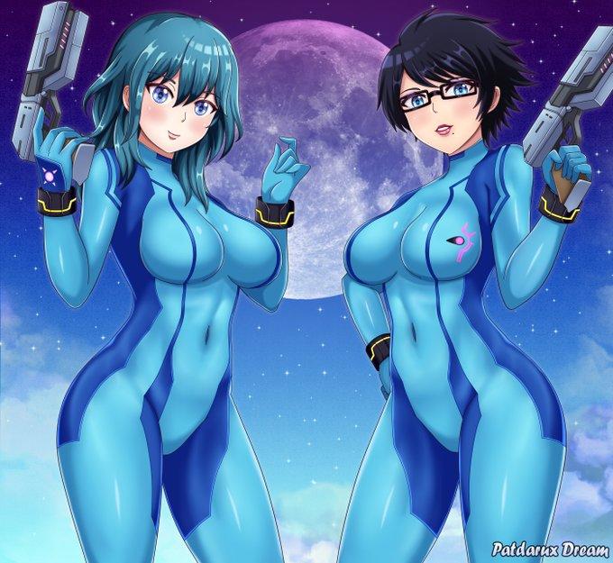 2girls bayonetta bayonetta_(character) bayonetta_2 black_hair blue_eyes bodysuit breasts byleth_(fire_emblem) byleth_(fire_emblem)_(female) cleavage crossover female female_only fire_emblem fire_emblem:_three_houses fully_clothed glasses gun lips lipstick looking_at_viewer medium_hair metroid moon nintendo patdarux samus_aran samus_aran_(cosplay) shiny_clothes short_hair skin_tight smile solo source_larger tagme teal_hair tight_clothing weapon wristband zero_suit zero_suit_samus zero_suit_samus_(cosplay)