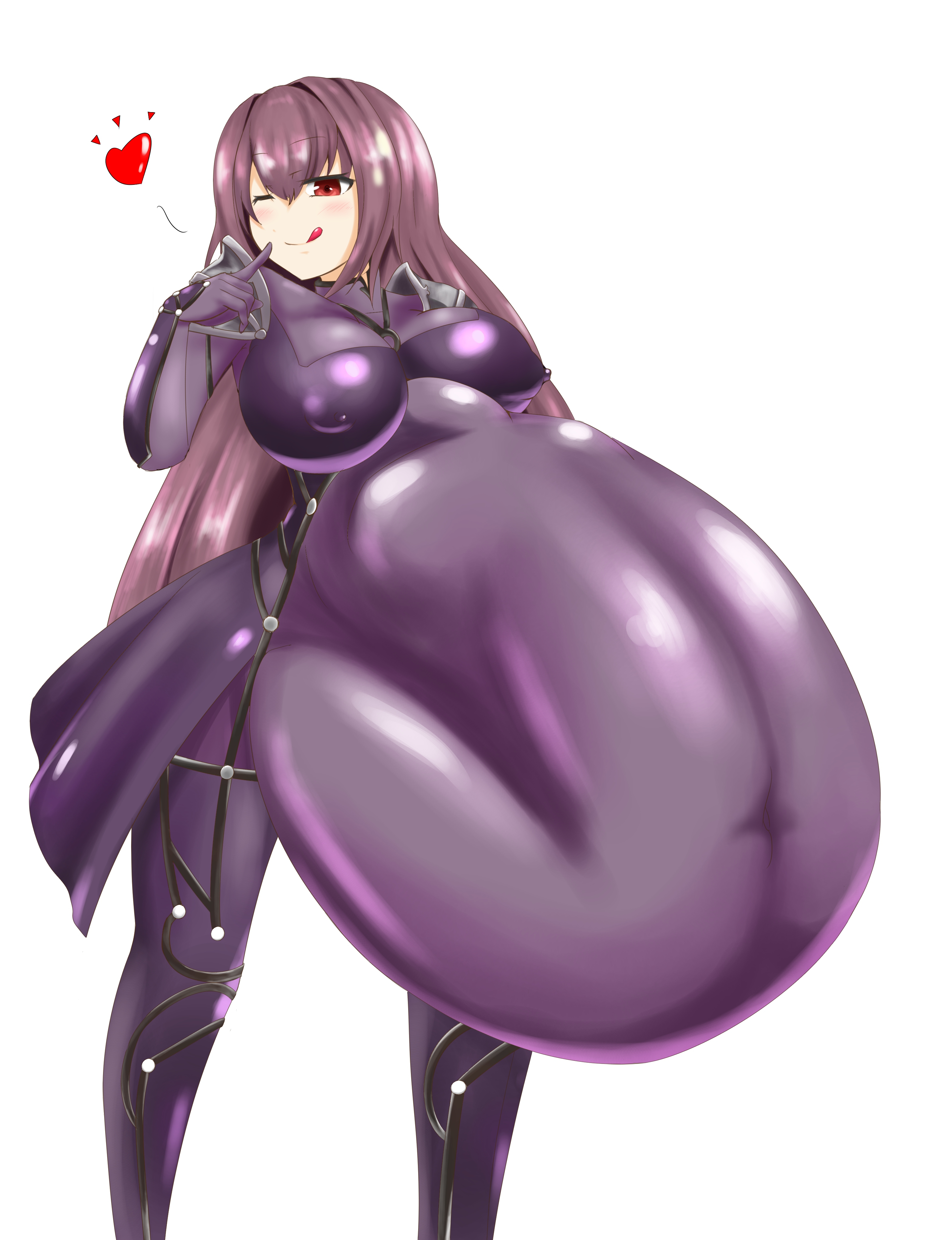 1girls, belly overhang, fate (series), fate/grand order, female, female only, light skin, light-skinned female, same size vore, scathach (fate), solo, vore